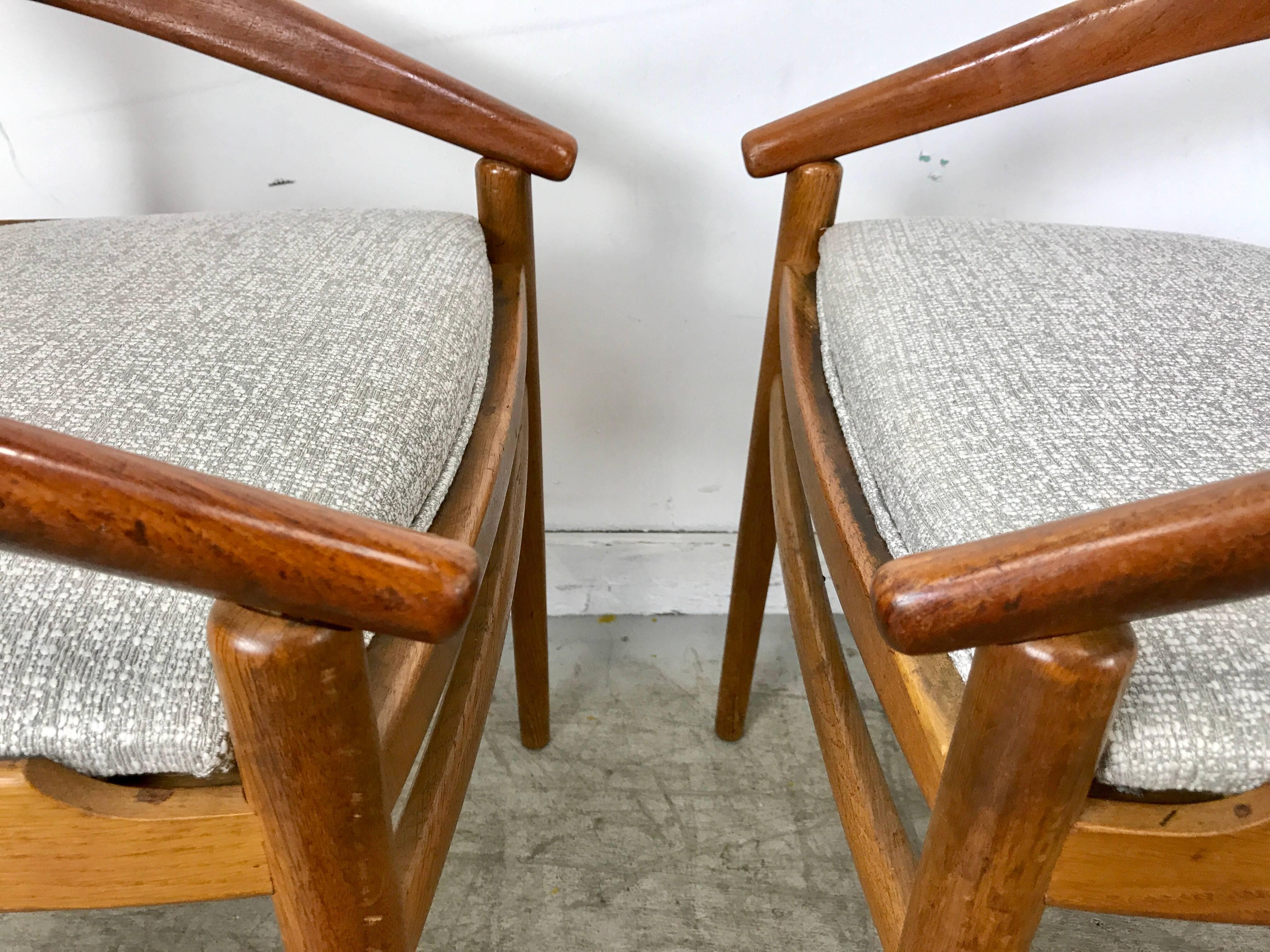 20th Century Classic Danish Modern Oak and Curved Teak Armchairs by H. Brockmann-Petersen For Sale