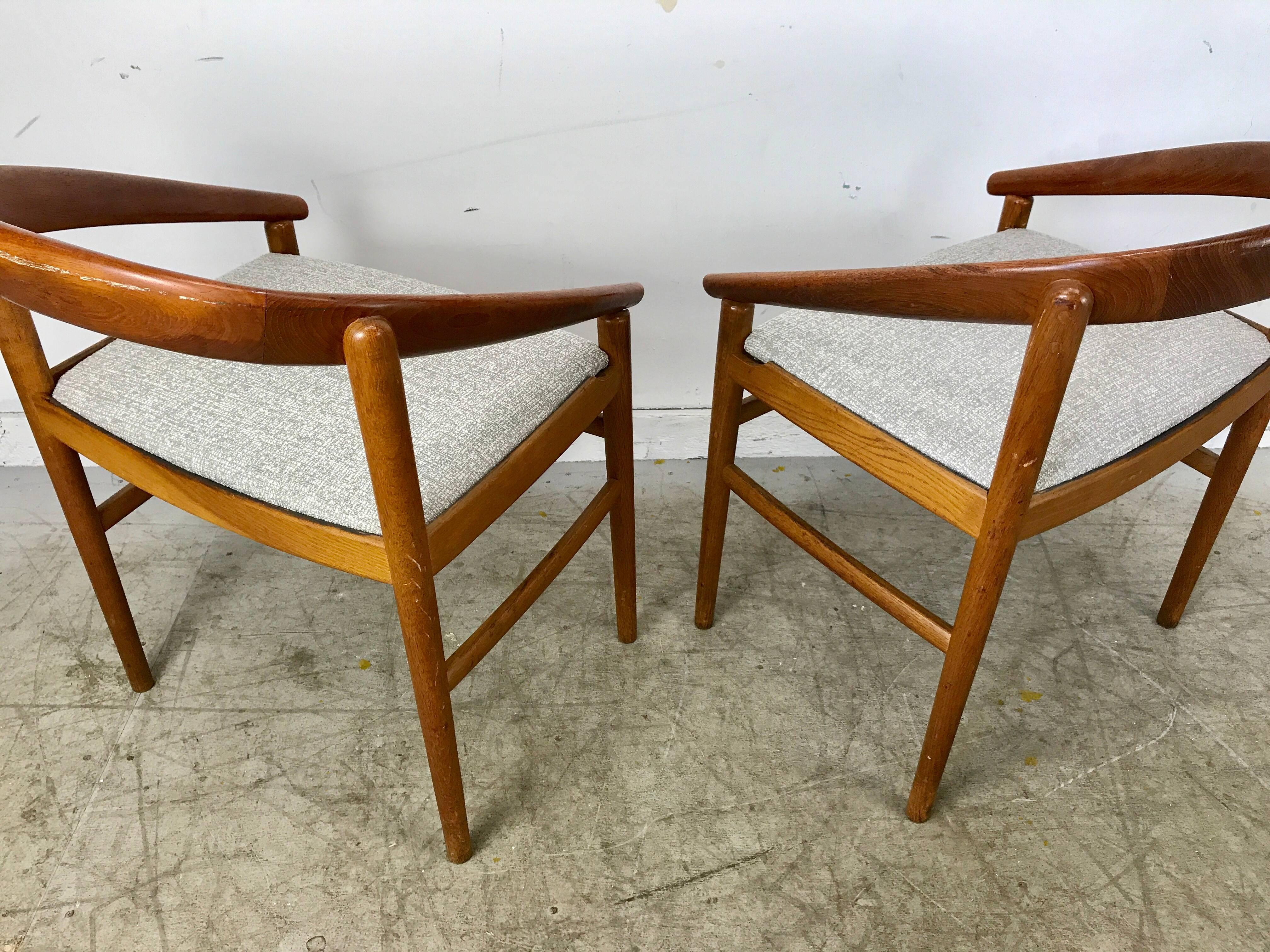Fabric Classic Danish Modern Oak and Curved Teak Armchairs by H. Brockmann-Petersen For Sale