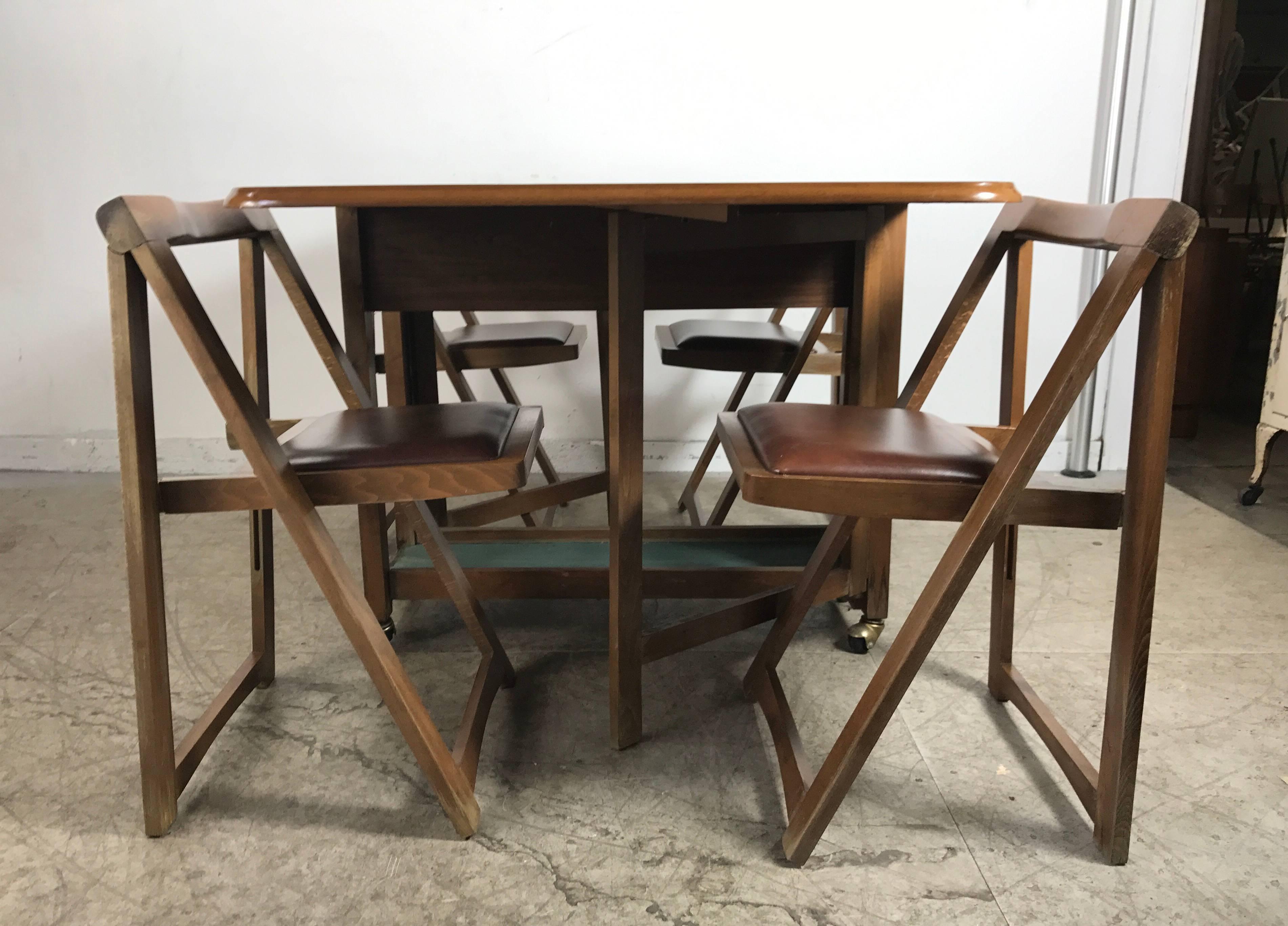 Modernist Suitcase Dining Table, Fold Down, Compact Self Stored Chairs 1