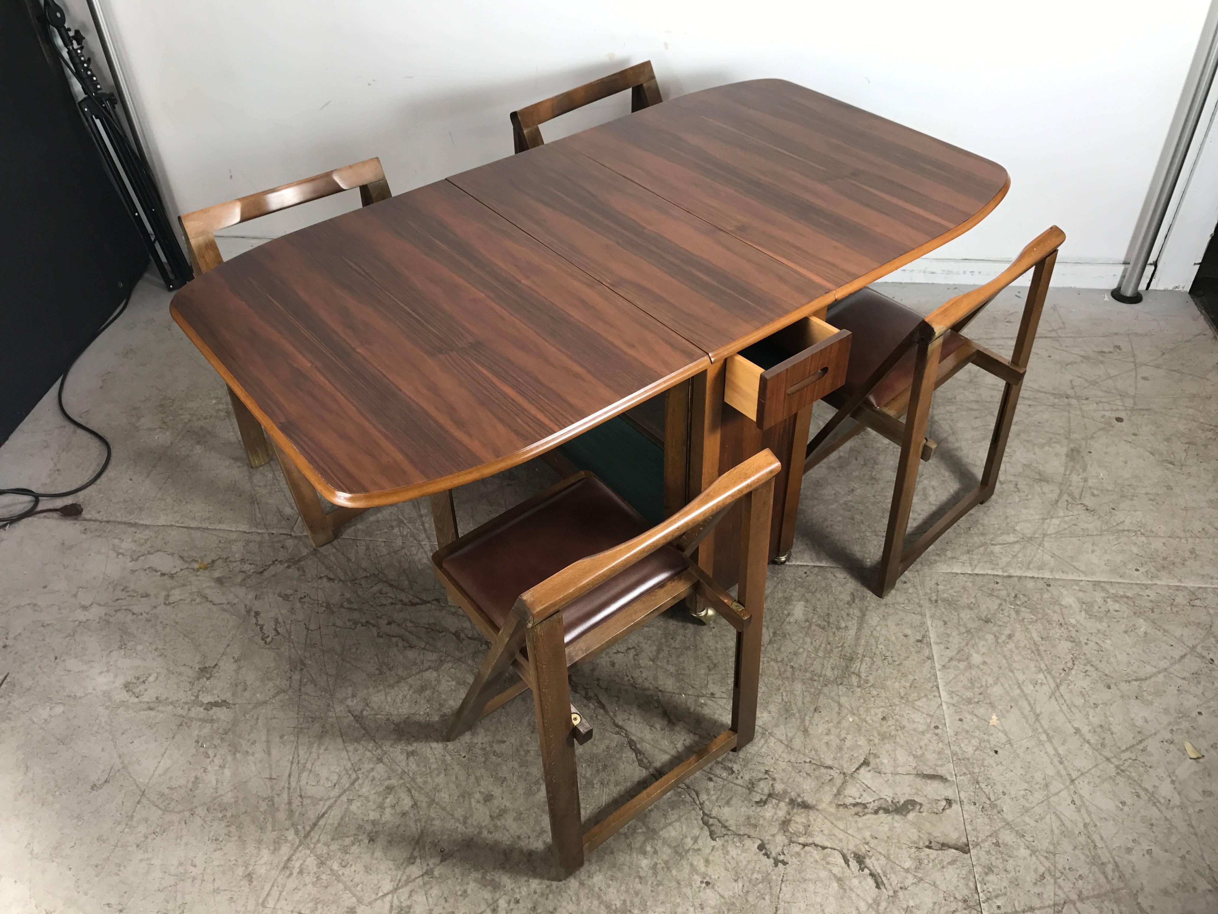 Modernist Suitcase Dining Table, Fold Down, Compact Self Stored Chairs 2