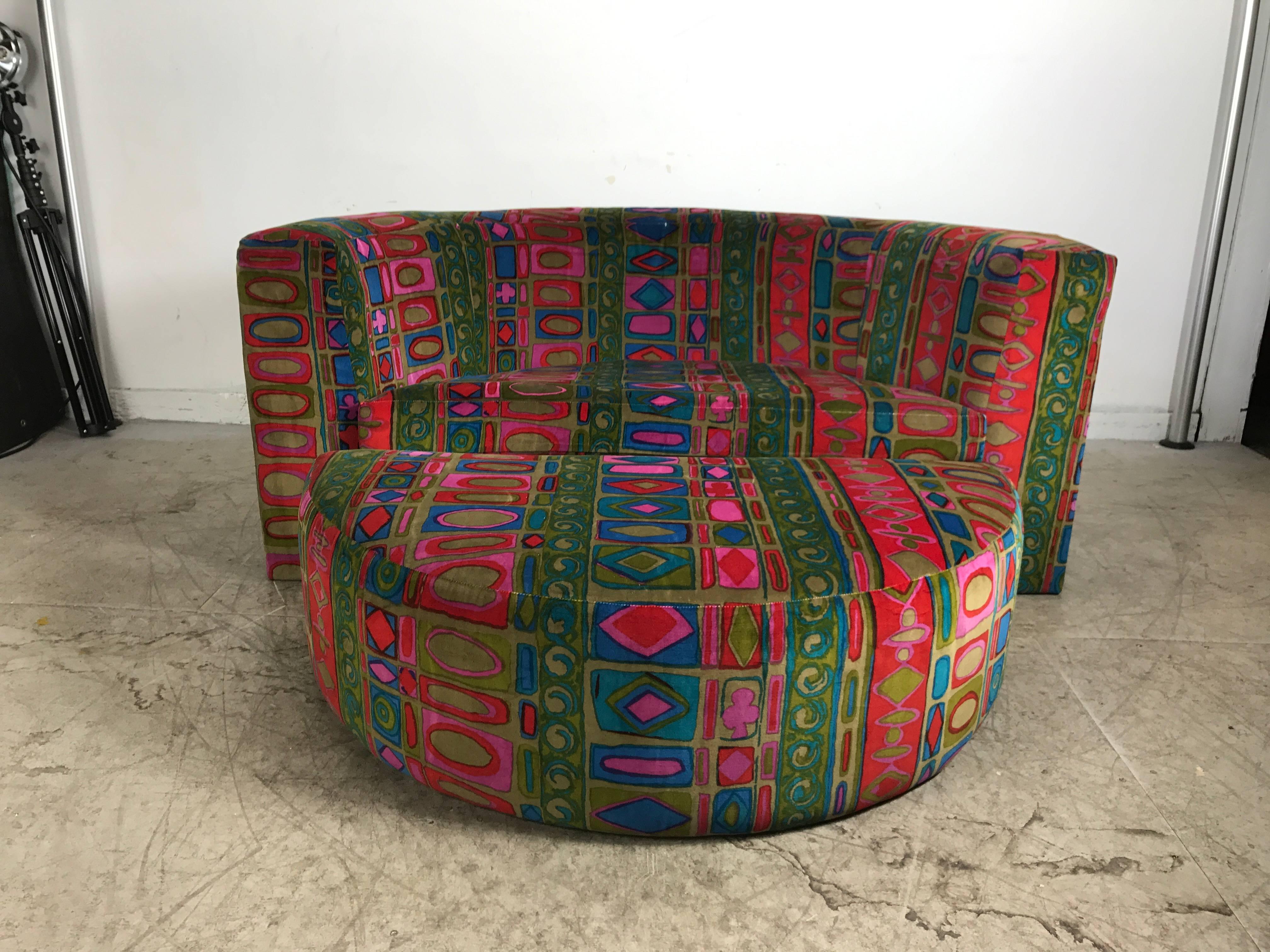 Late 20th Century Rare Oversized Wedge Chair and Ottoman by Thayer Coggin, Jack Lenor Larsen