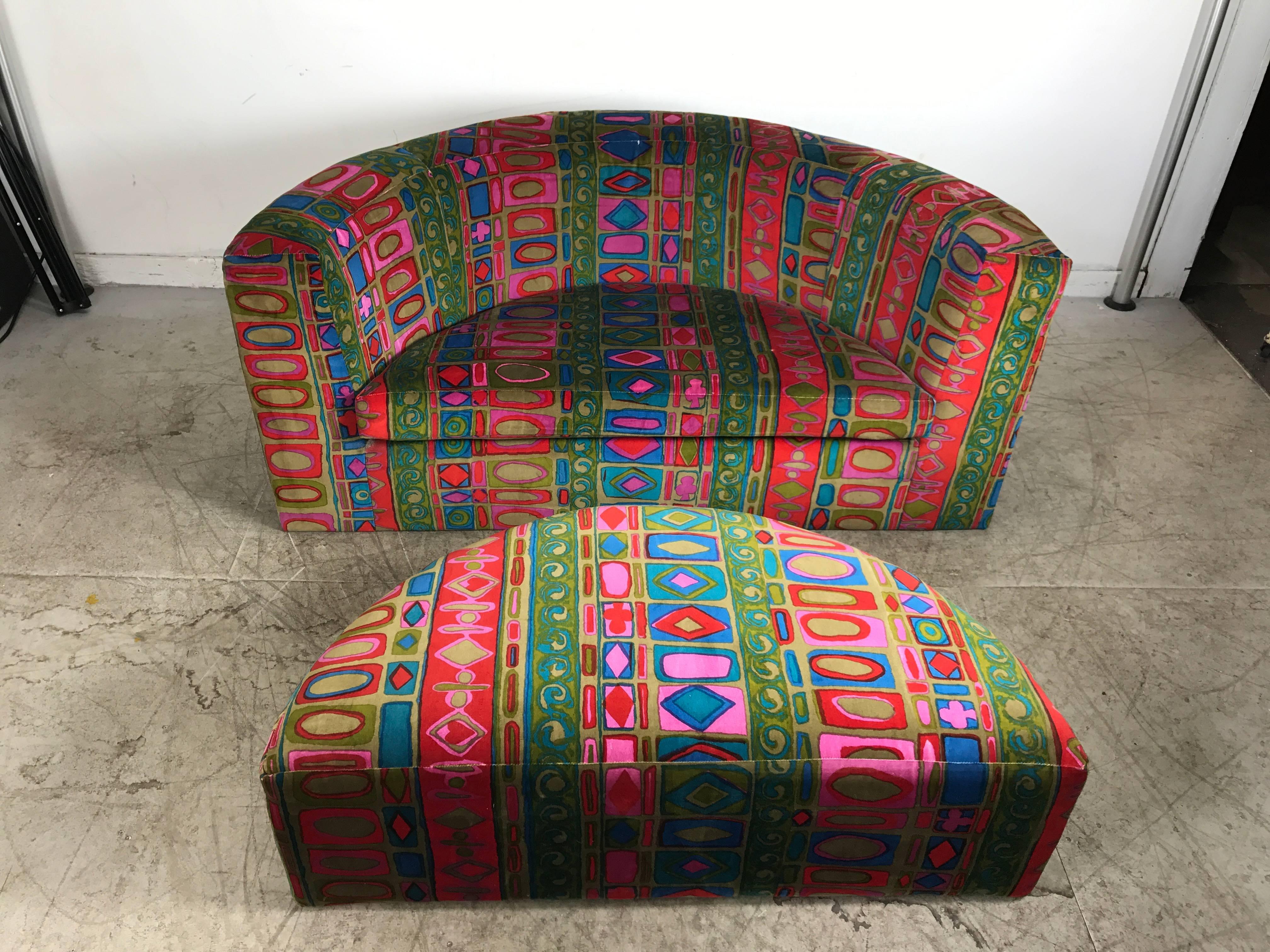Rare Oversized Wedge Chair and Ottoman by Thayer Coggin, Jack Lenor Larsen 1