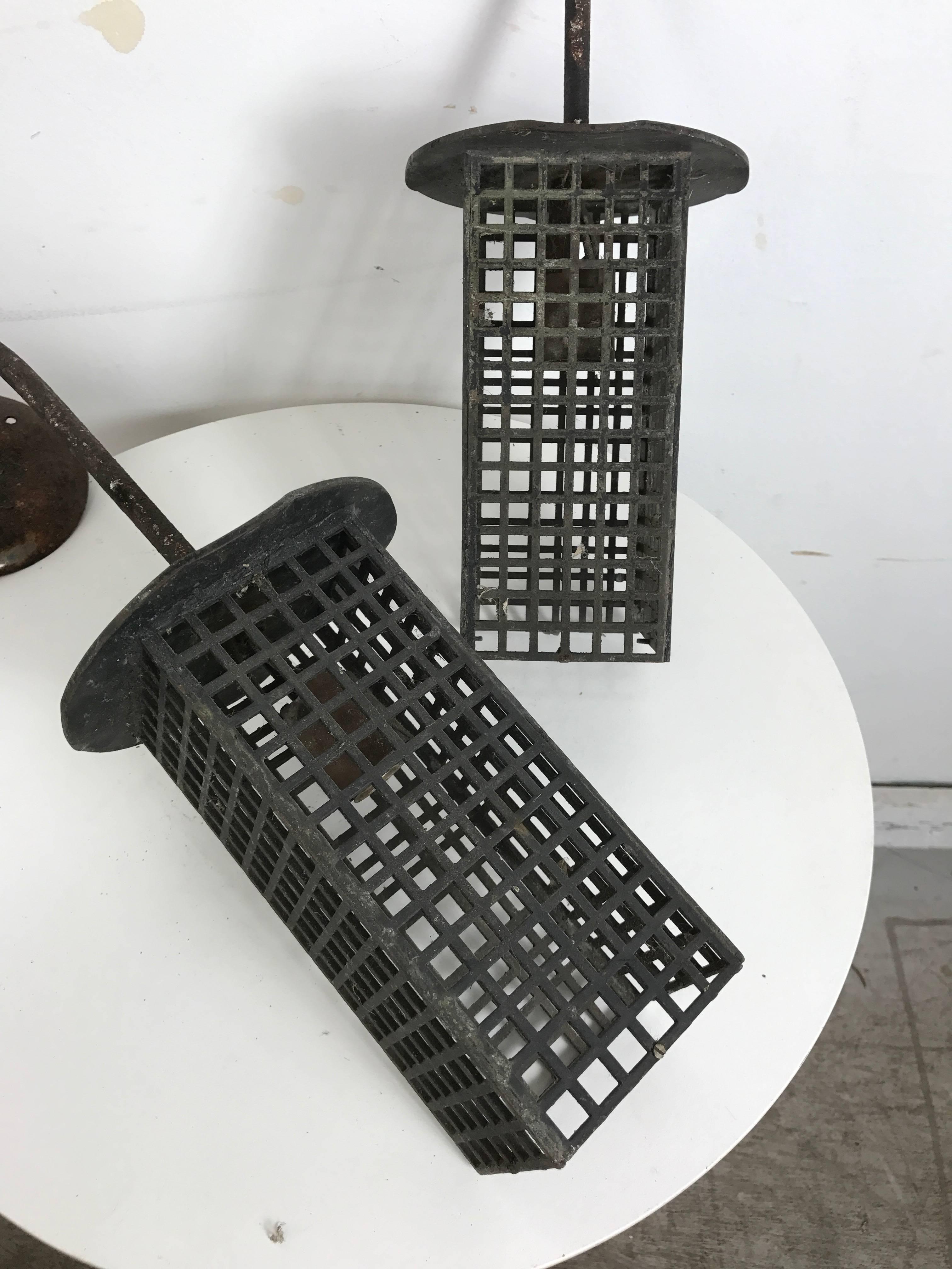 20th Century Modernist Jugendstil Iron Mesh Wall Sconces or Lanterns Manner of Josef Hoffmann