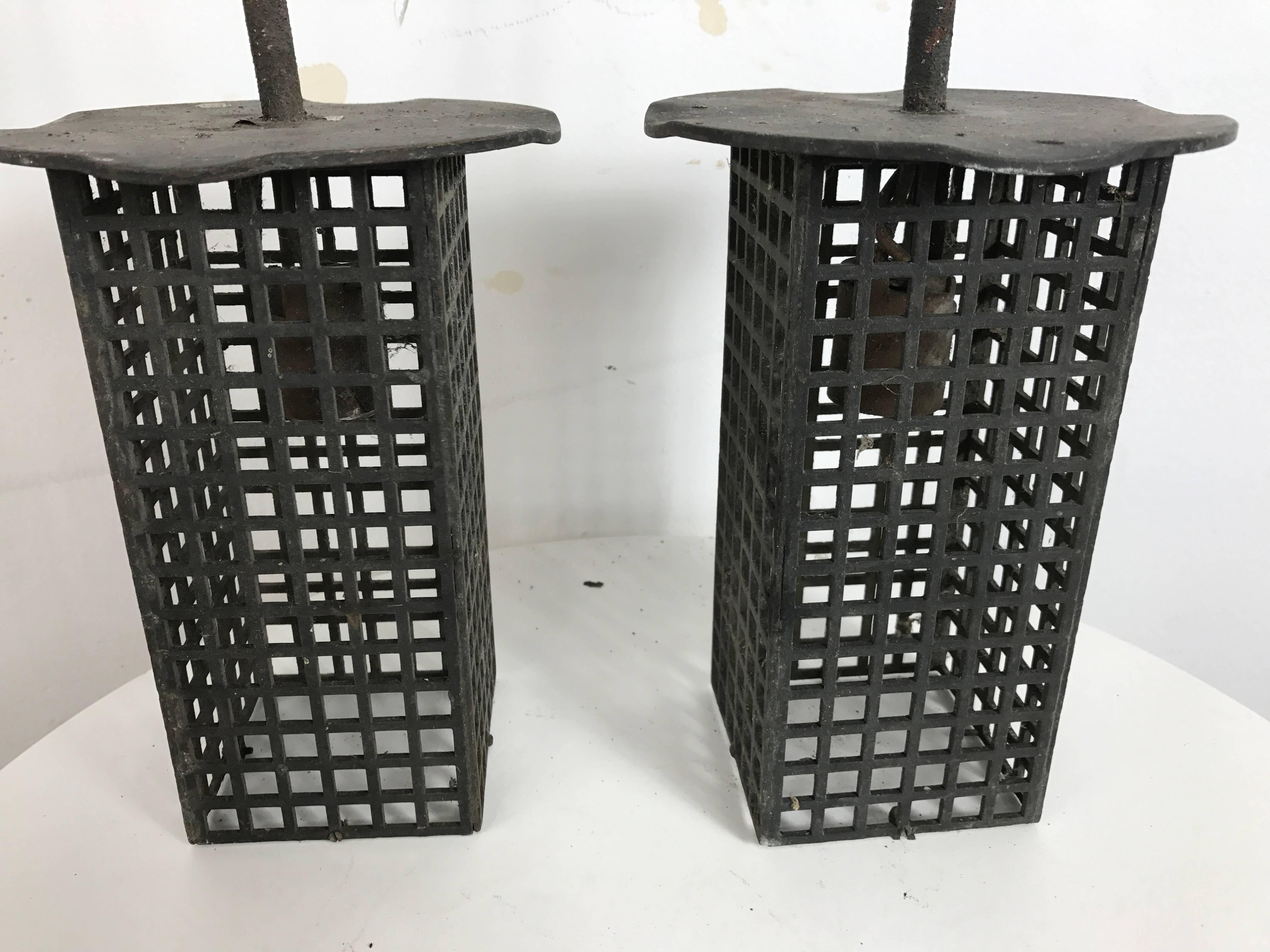 Modernist Jugendstil Iron Mesh Wall Sconces manner of Josef Hoffmann .Stunning design!.Recently purchased from an amazing crafts home in Buffalo New York,,Superior quality and construction,,Would have originally had white or butterscotch glass