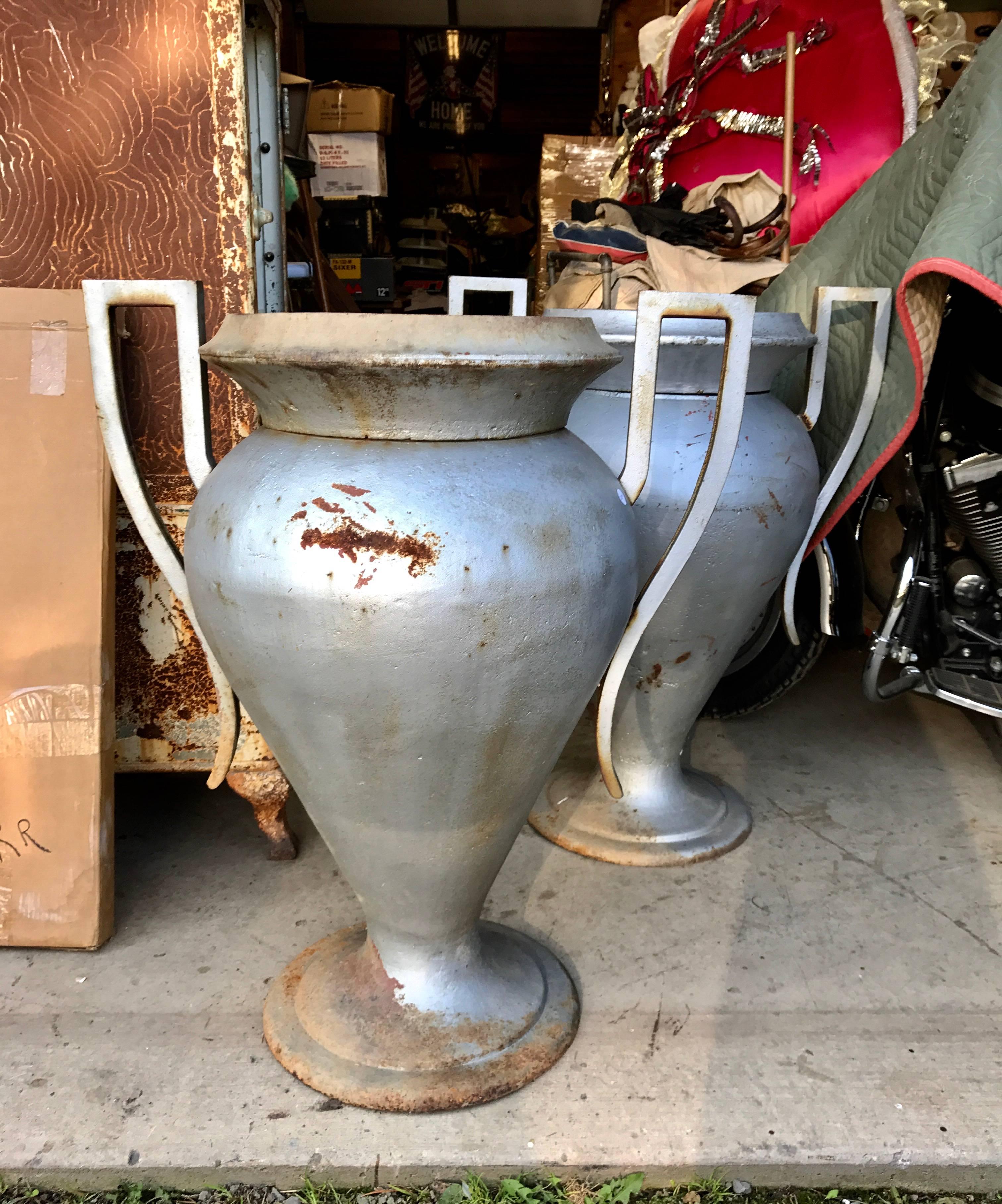 Matched Pair of Large American Art Deco Cast Iron Urns by Kramer Bros 3