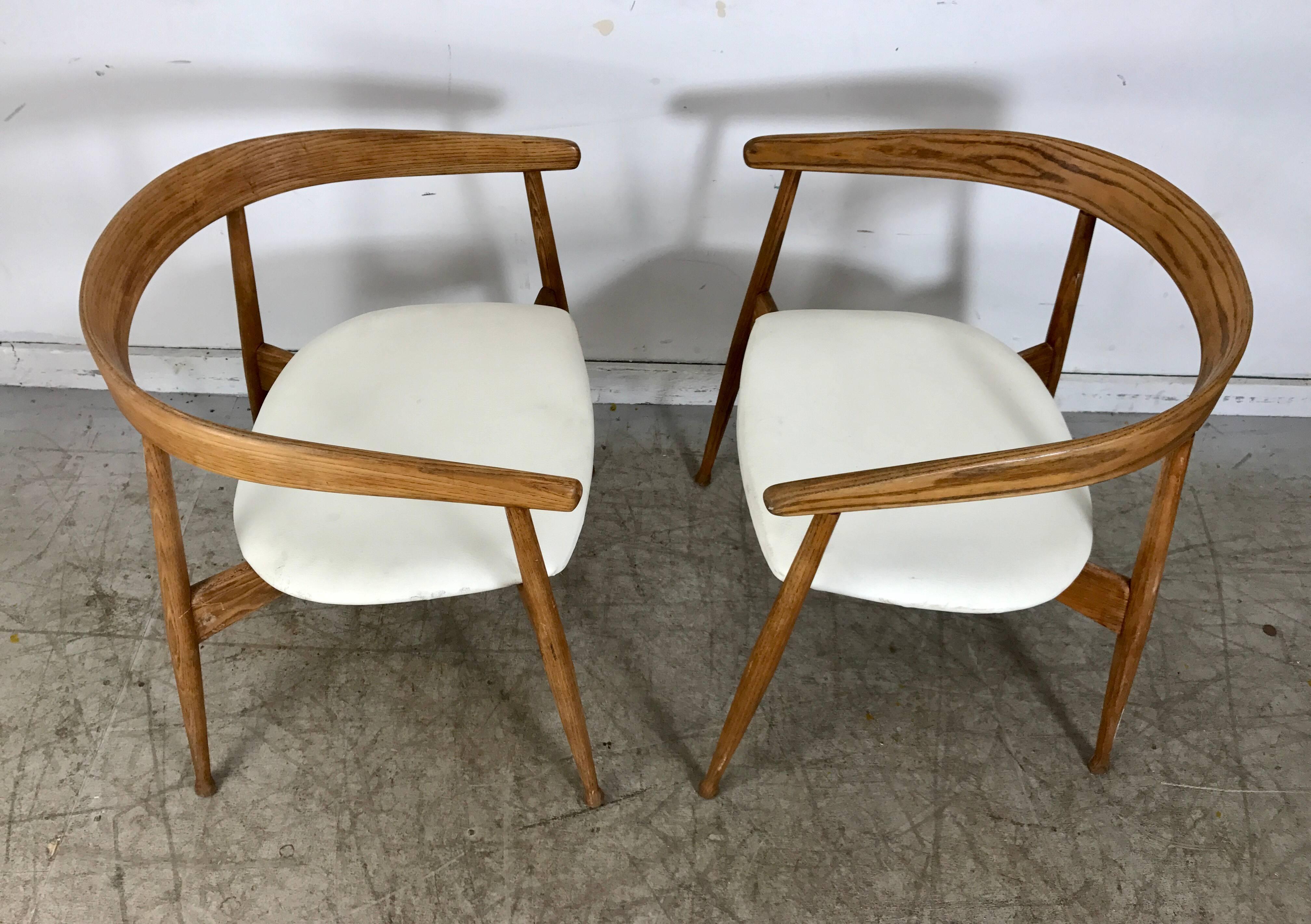 Naugahyde Matched Pair of American Danish Armchairs Manner of Hans Wegner