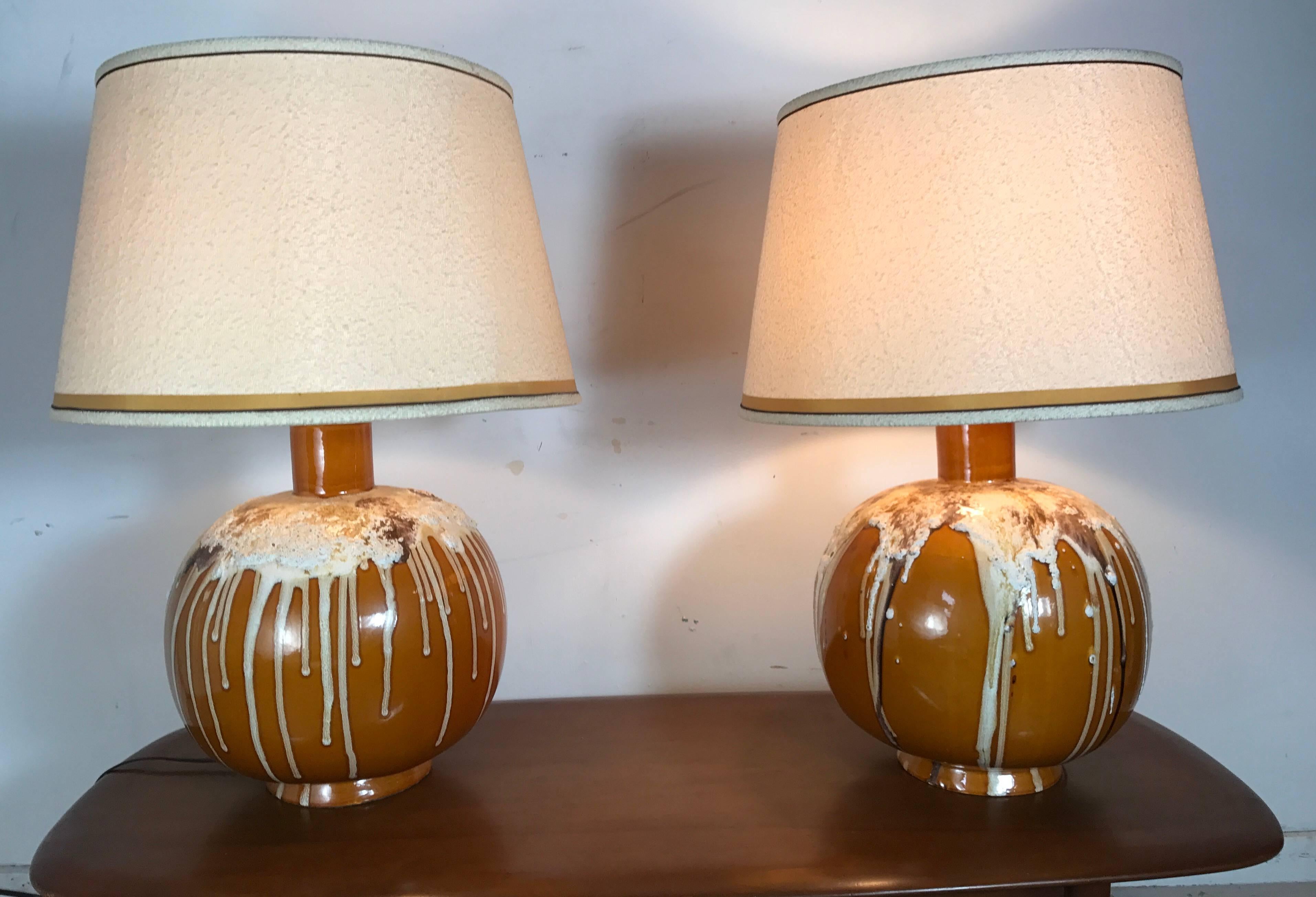 Large Mid-Century Modern Drip Glaze Italian Table Lamps 2