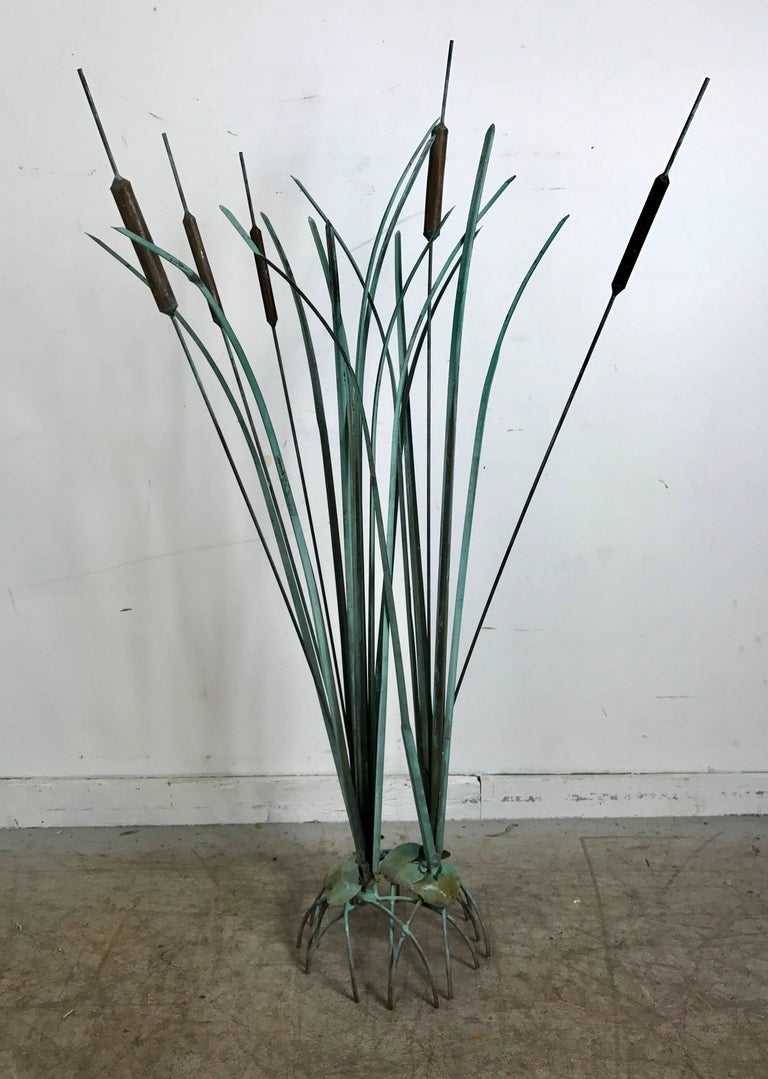 Modernist Copper Cattail, Lily Pad Handmade Floor Sculpture, Max Howard