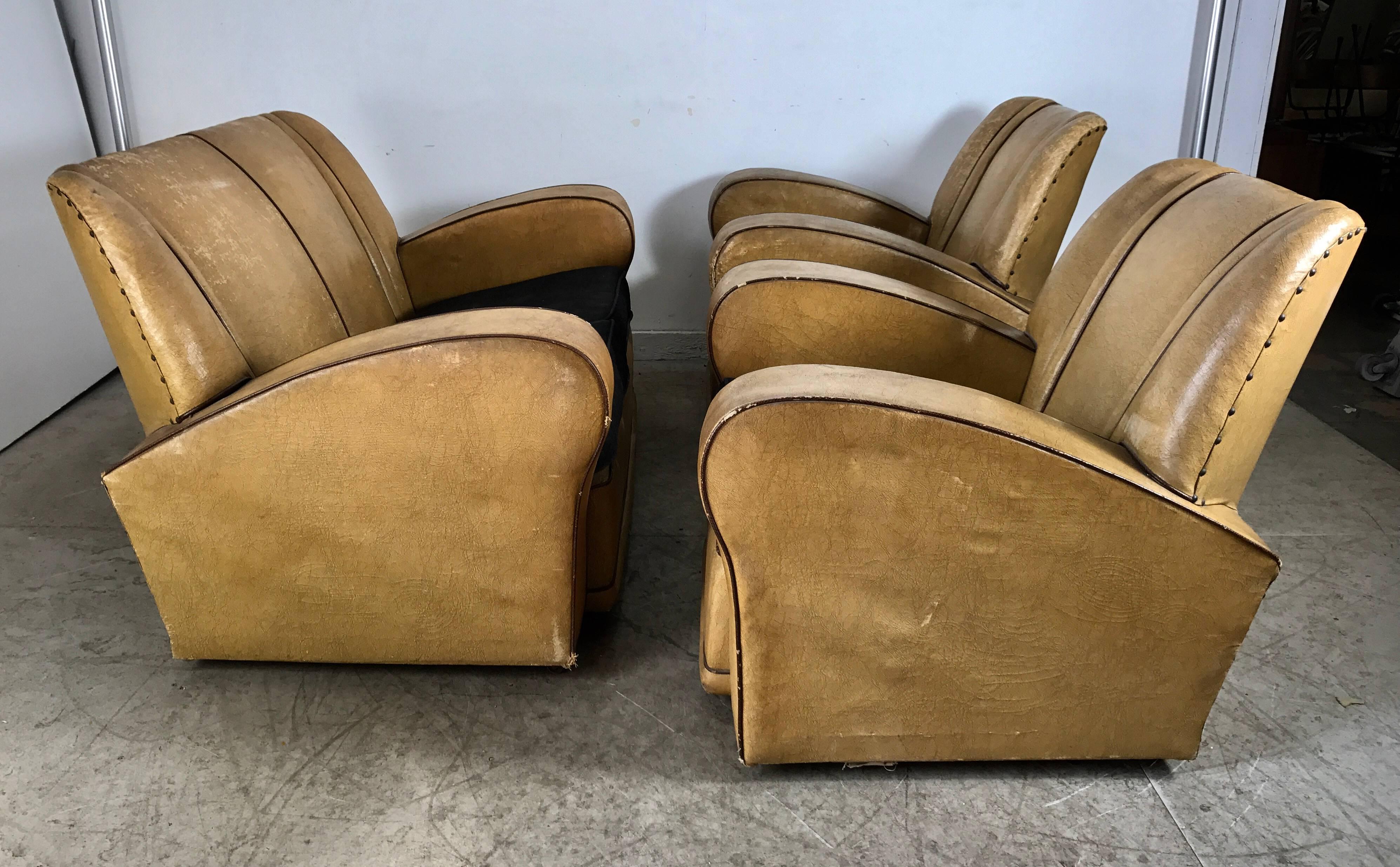 Mid-20th Century Three-Piece European Art Deco Suite, Matching Sofa and Club Chairs For Sale