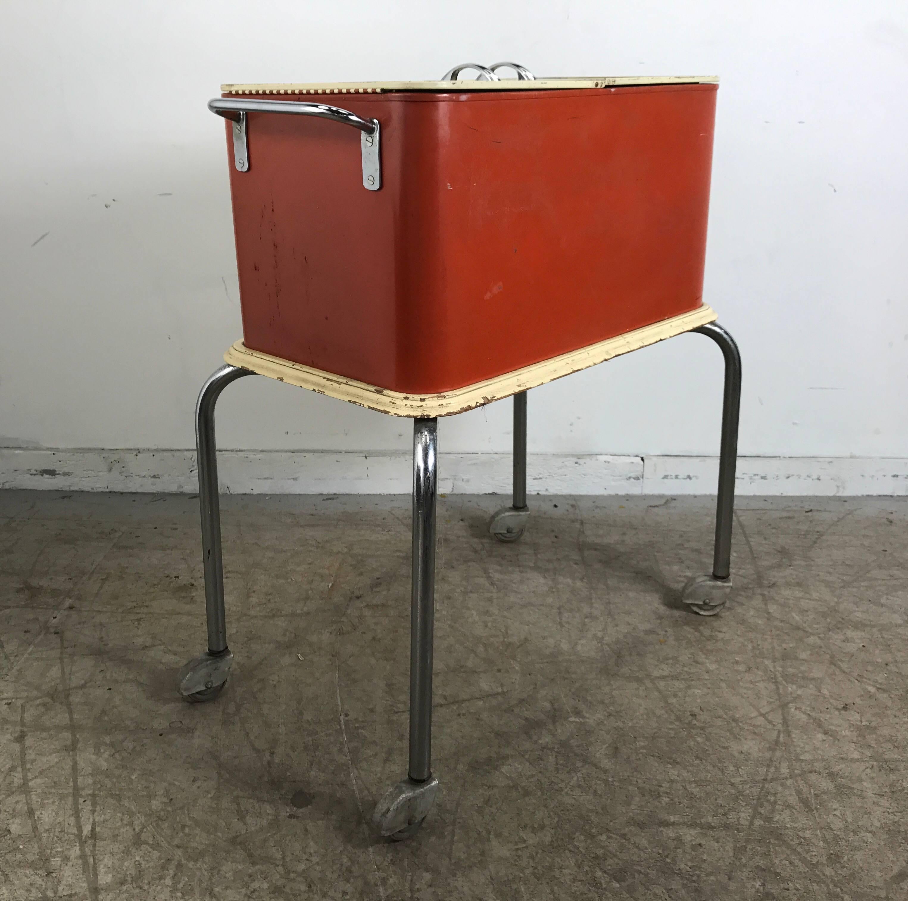 Painted Art Deco Portable Rolling Dry Bar For Sale