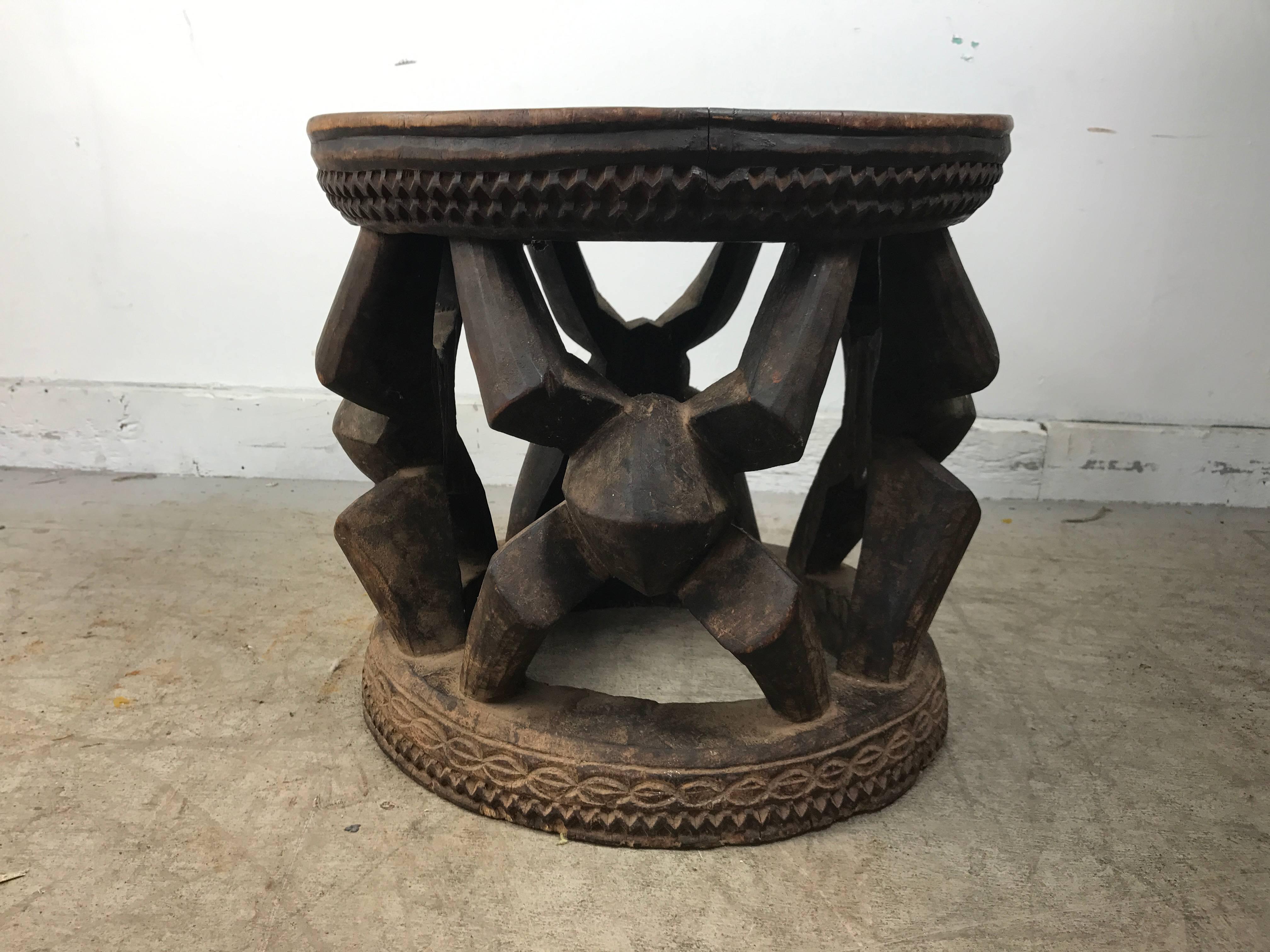 Tribal Unusual Hand-Carved African Stool, Early-Mid-20th Century