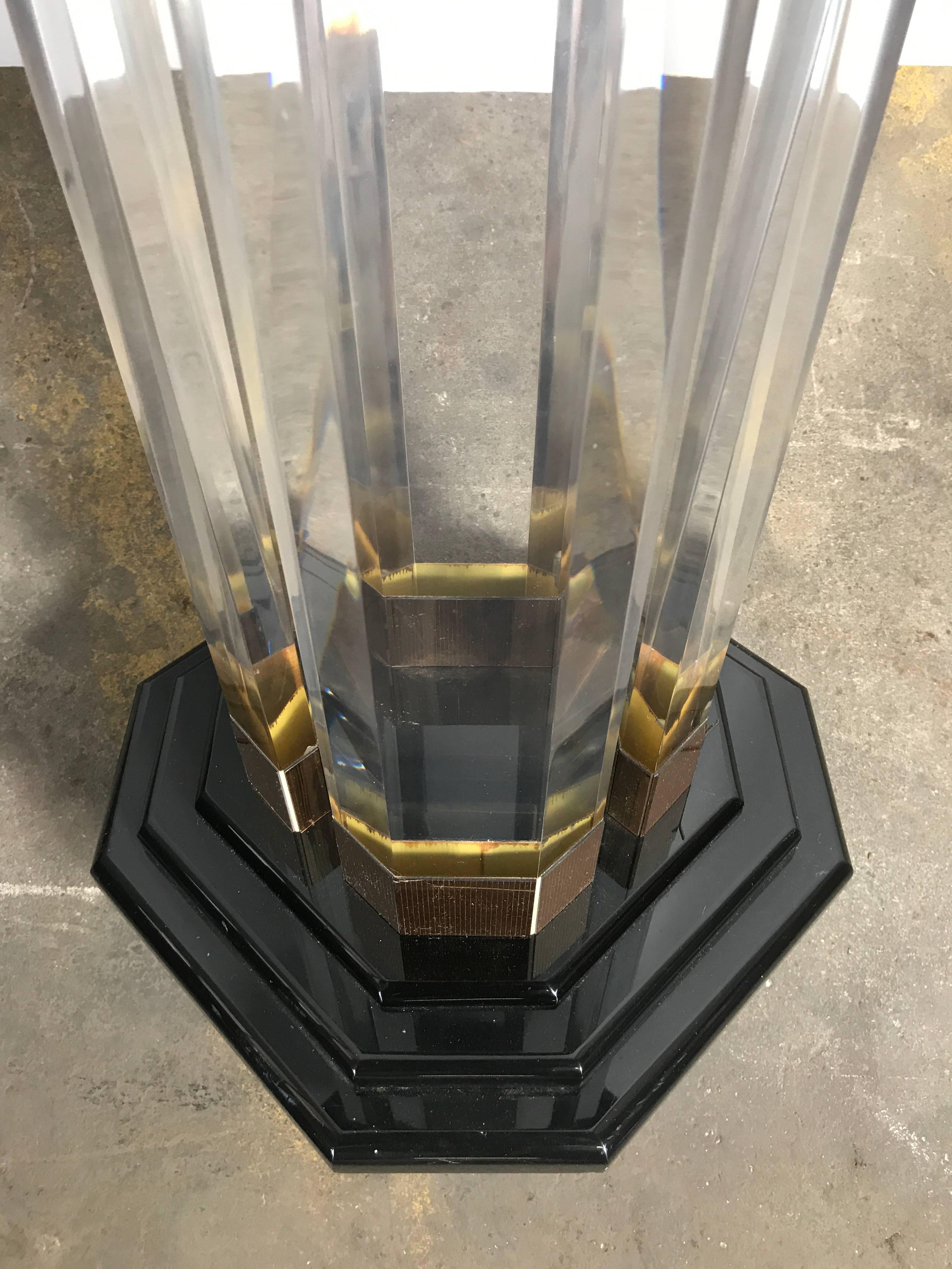 American Lucite, Brass and Wood Pedestal 