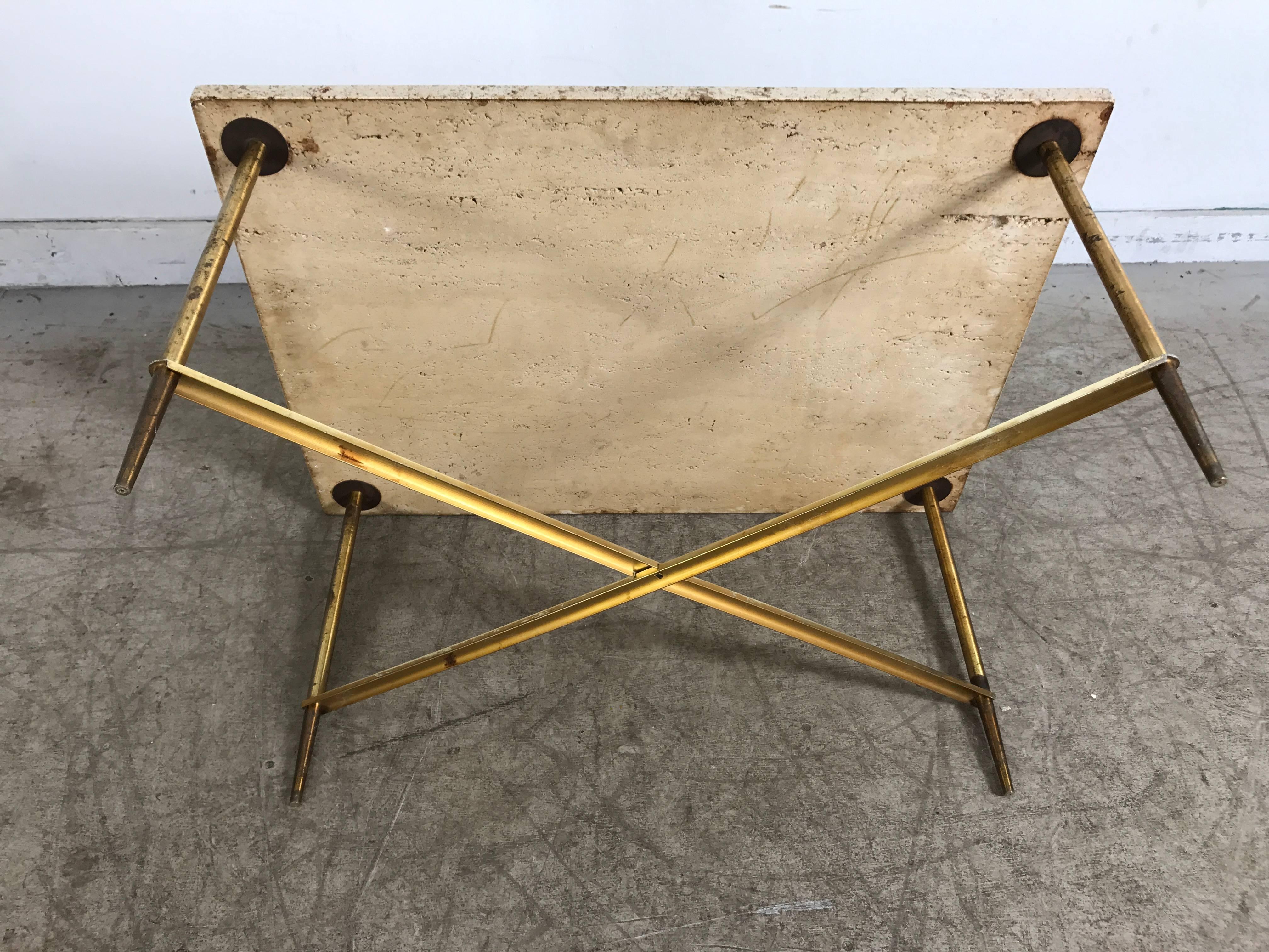 Stunning Travertine and Brass Tables made in Italy after Gio Ponti 2