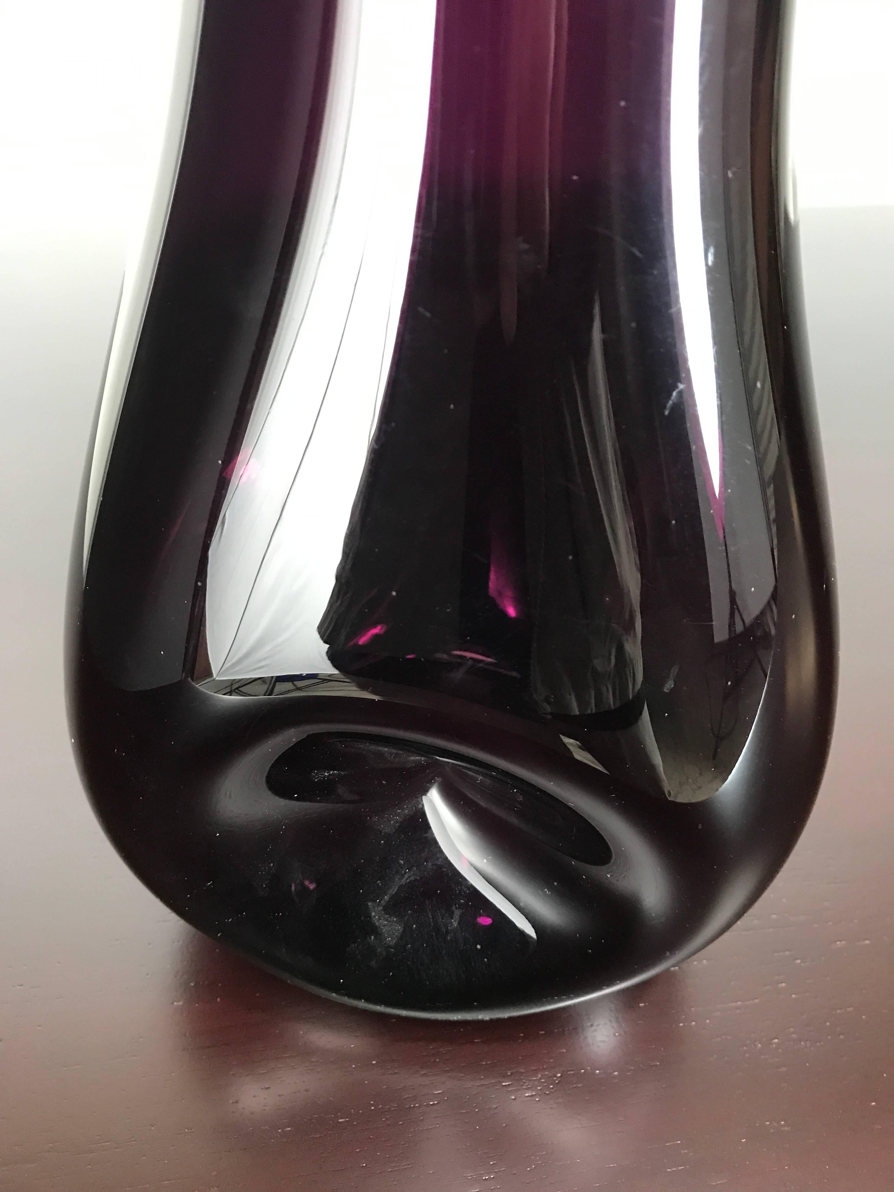 Wayne Husted for Blenko dimpled glass vase, wonderful color and form. Amazing surrealistic design.
