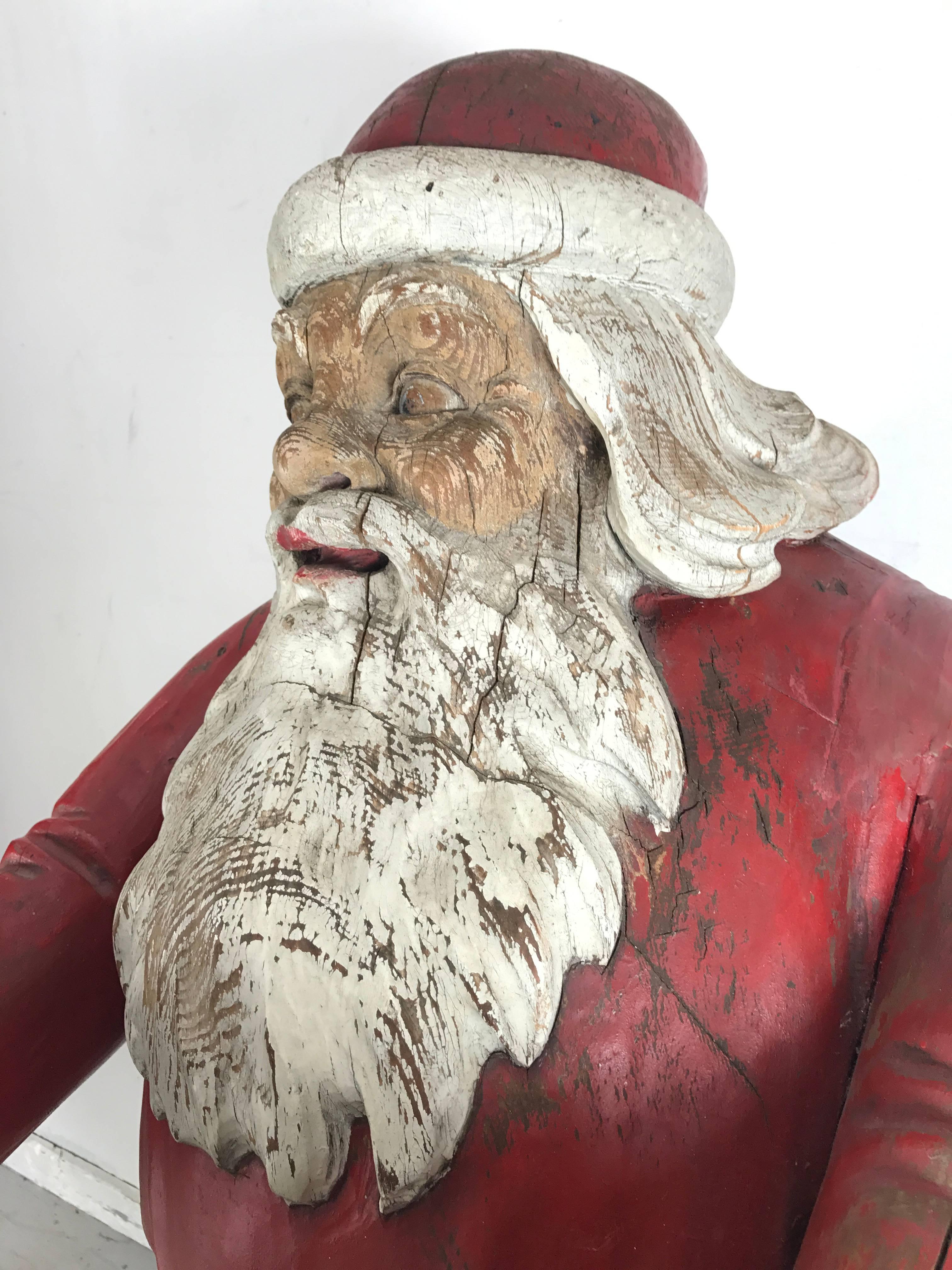 Turn of the Century Life Size Carved Wood and Painted Folk Art Santa Sculpture 2