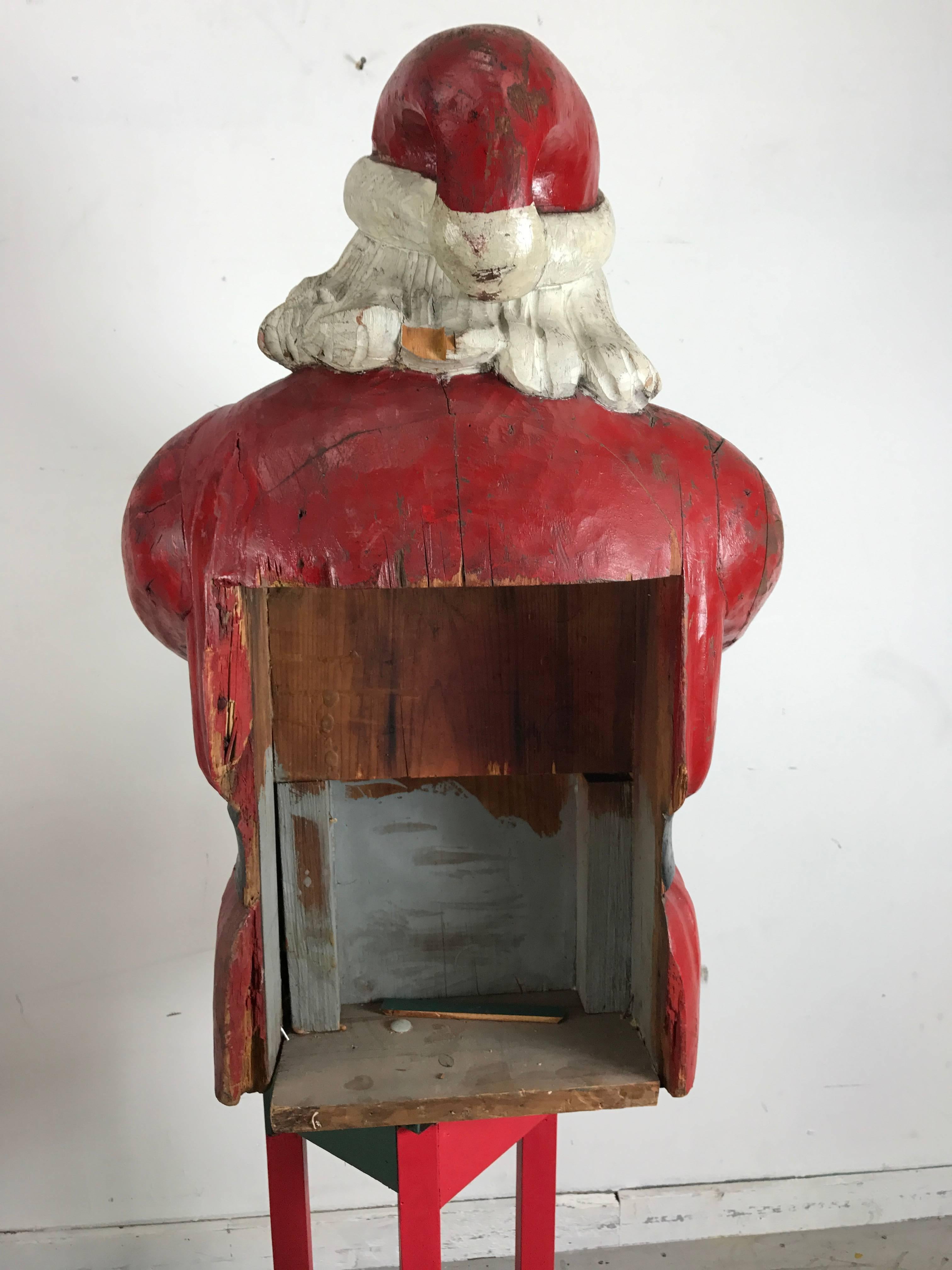 20th Century Turn of the Century Life Size Carved Wood and Painted Folk Art Santa Sculpture