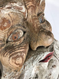 Turn of the Century Life Size Carved Wood and Painted Folk Art Santa Sculpture