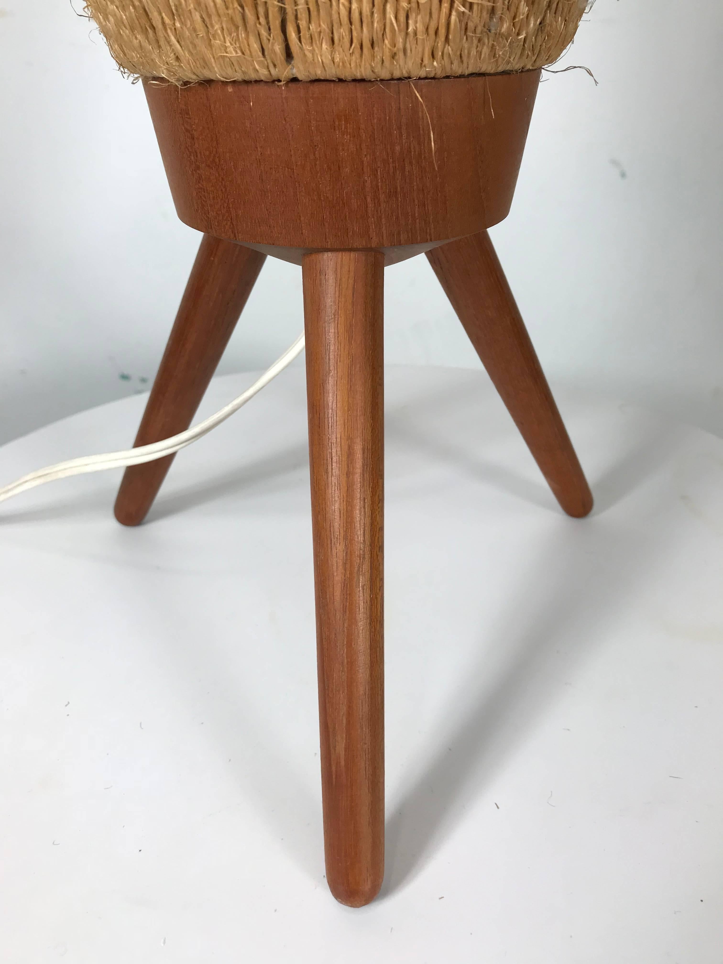 Danish Mid-Century Modern Rope and Teak Table Lamp by Fog & Mørup