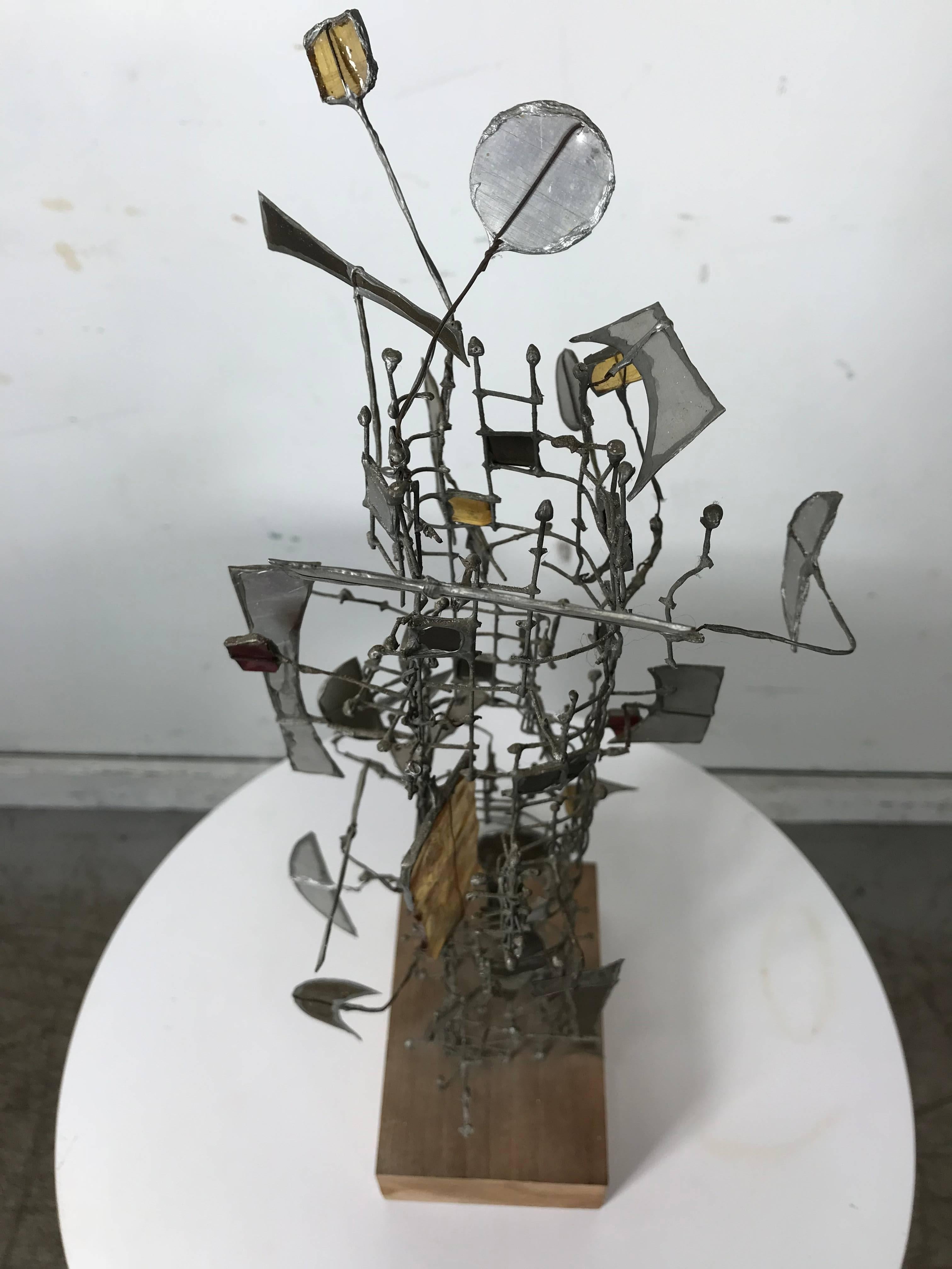 Wood Abstract Metal and Glass Sculpture by Gertrude Schreiber, Cranbrook School For Sale