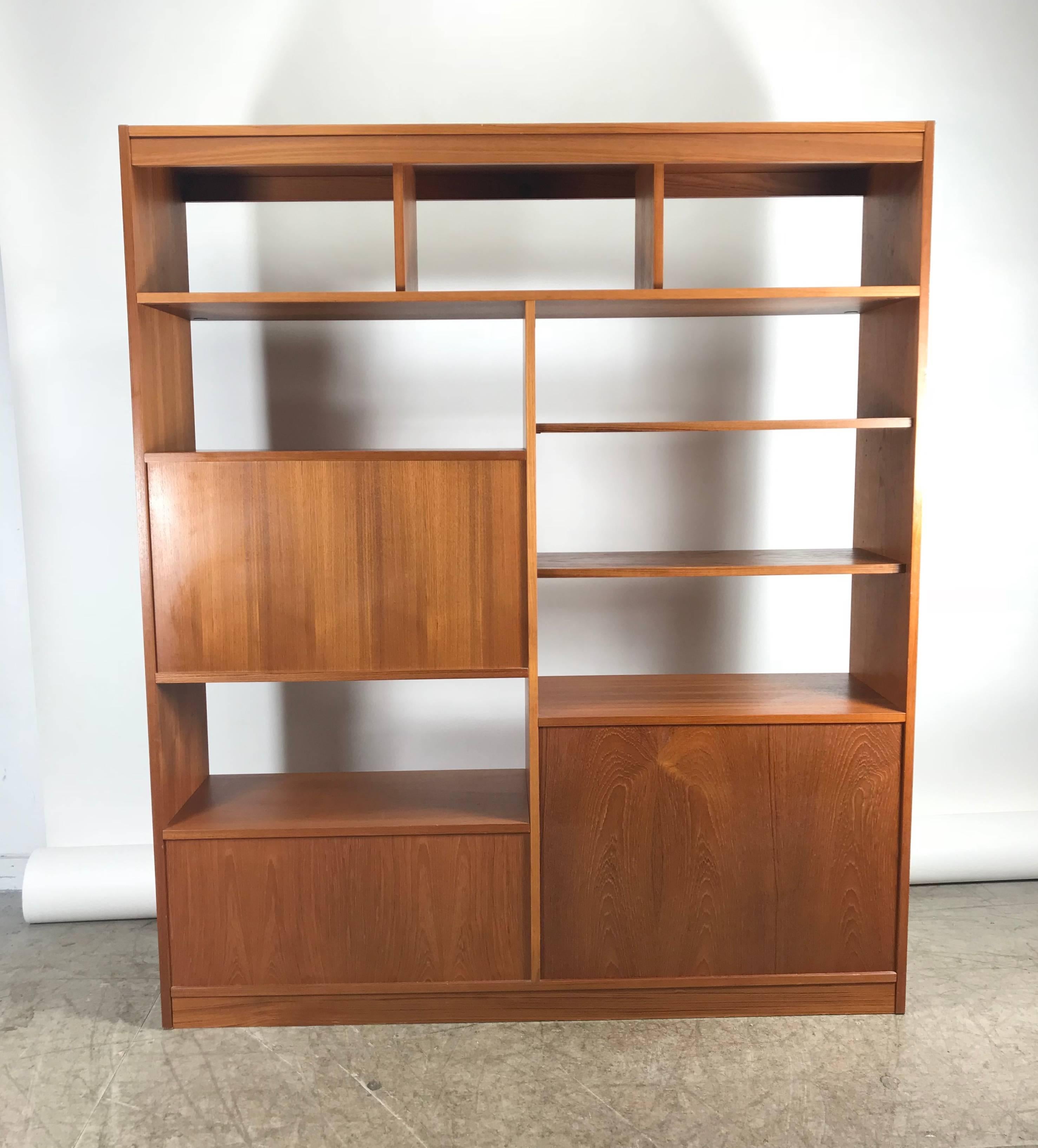 20th Century Classic Teak Wood Wall Unit, Drop Down Desk, Denmark