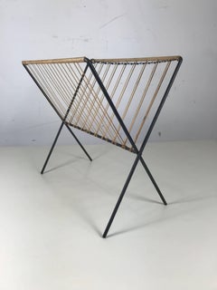 Modernist Iron and Jute Folding Magazine Rack, Tomado