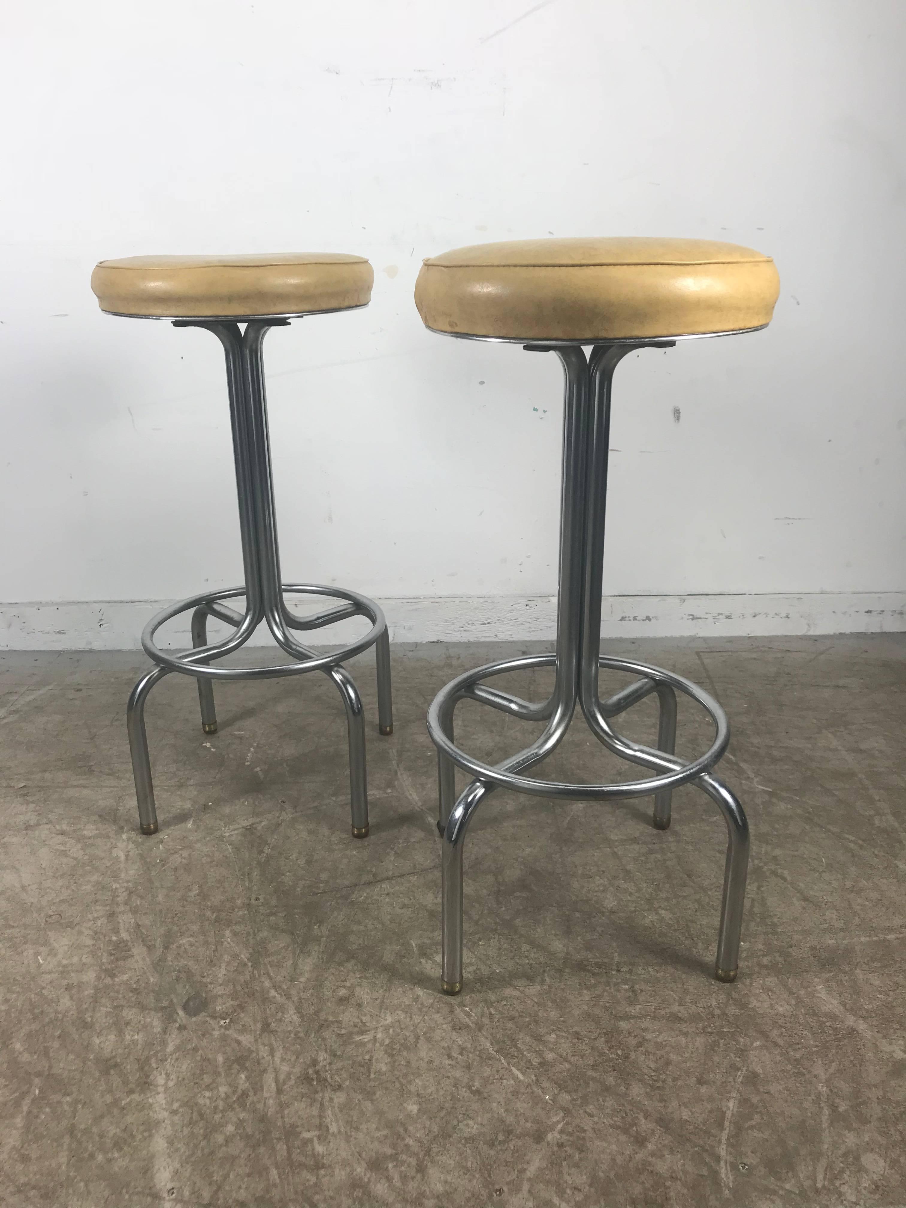 American Pair of Art Deco Chrome Bar or Counter Stools Wolfgang Hoffmann for Howell