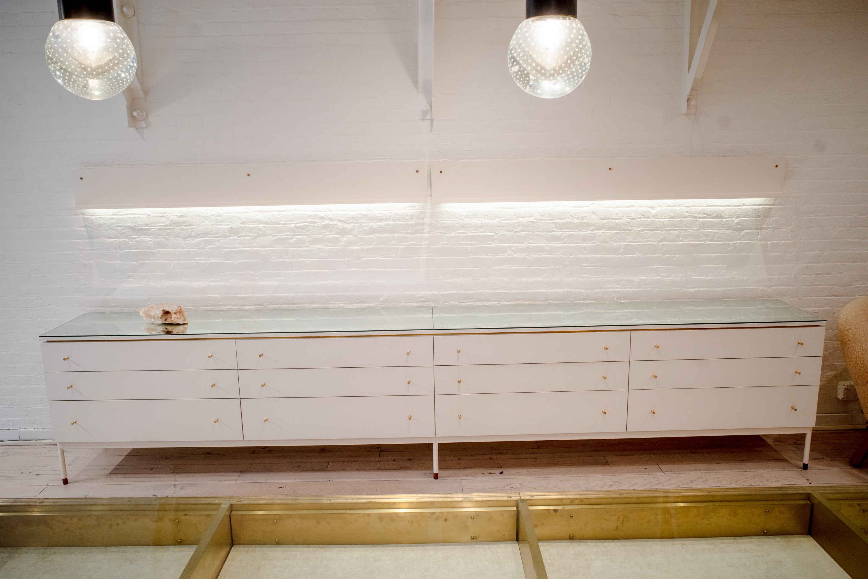 Custom Made Long Credenza with Mirrored Tabletop