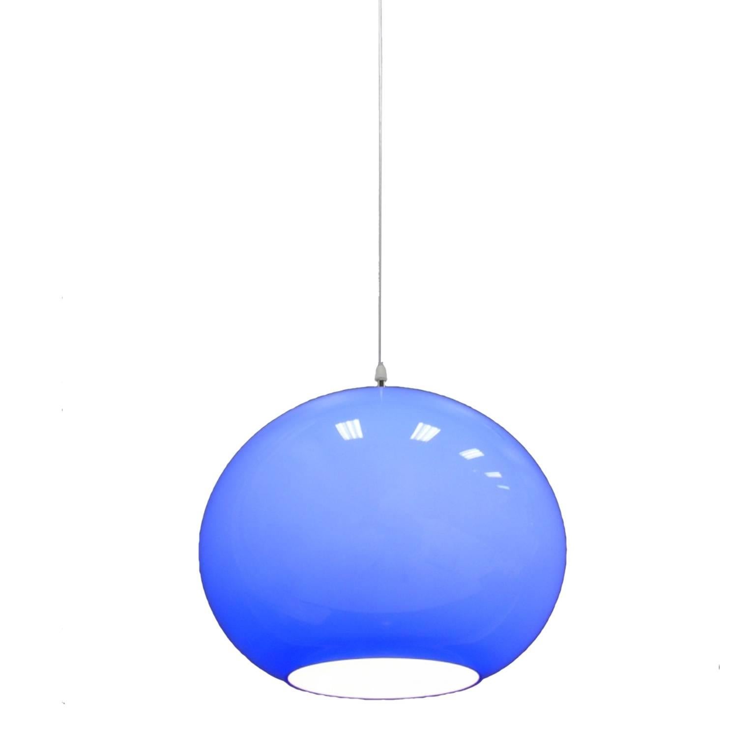 Vistosi Hanging Blue Glass Globe Light Fixture Pendant