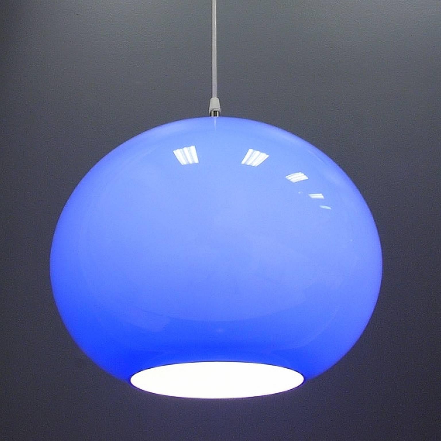 Mid-Century Modern Vistosi Hanging Blue Glass Globe Light Fixture Pendant