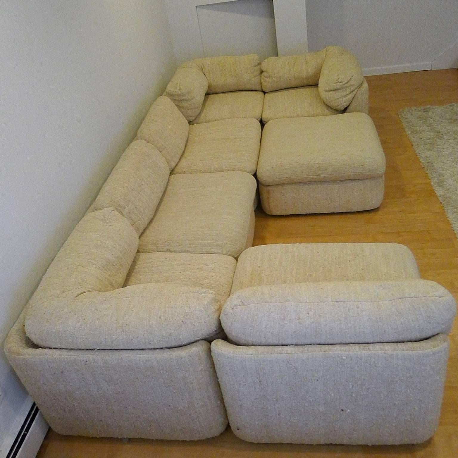 Milo Baughman Seven-Piece Sectional for Directional in Haitian Cotton In Good Condition In Hudson, NY