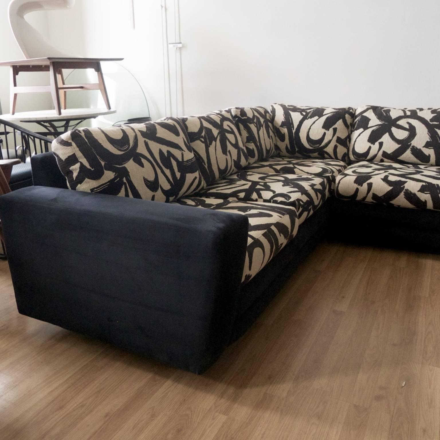 20th Century Monumental Directional Sectional Sofa with Modernist Abstract Op Art