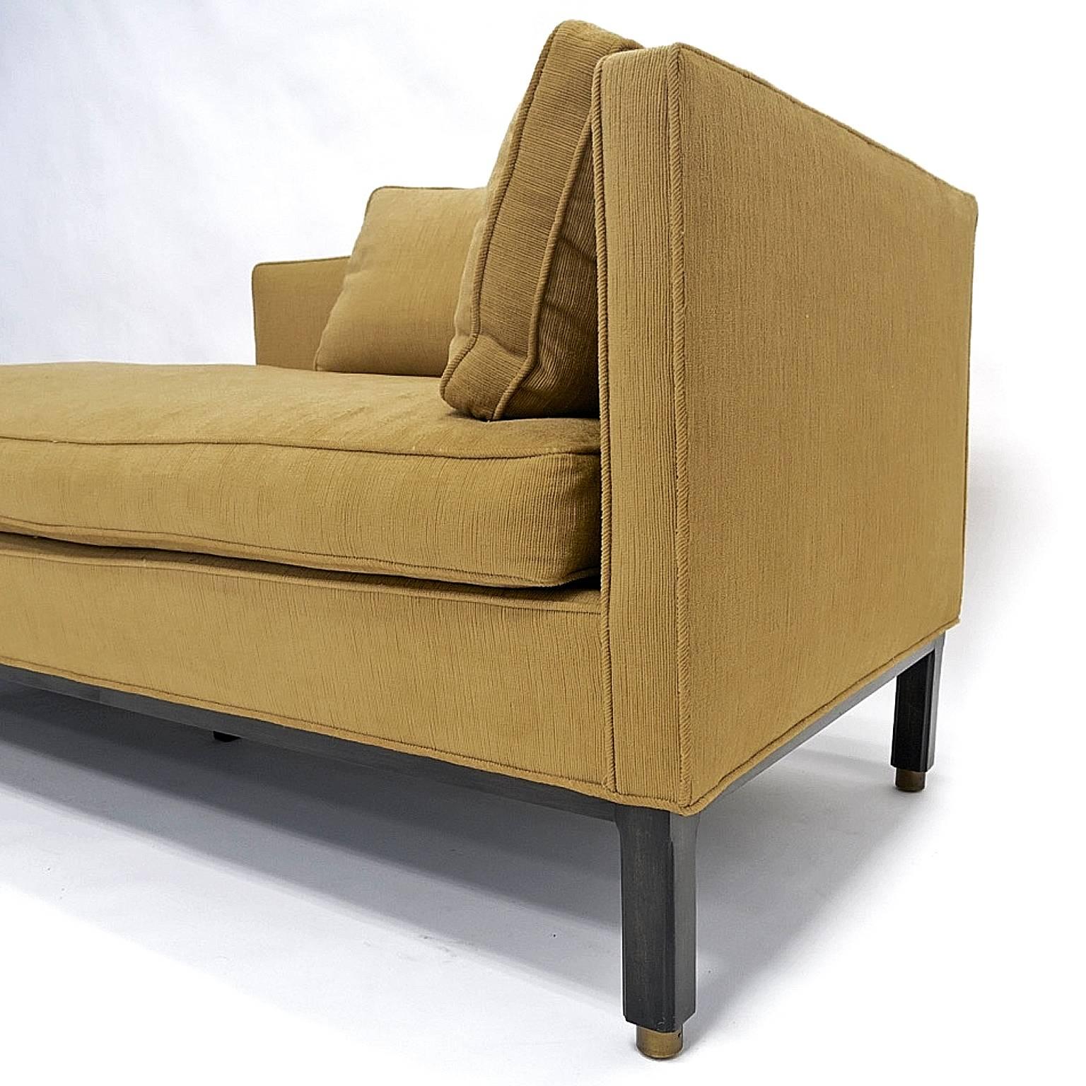 American Custom Settee Lounge Chair or Chaise in the Manner of Dunbar with Brass Detail