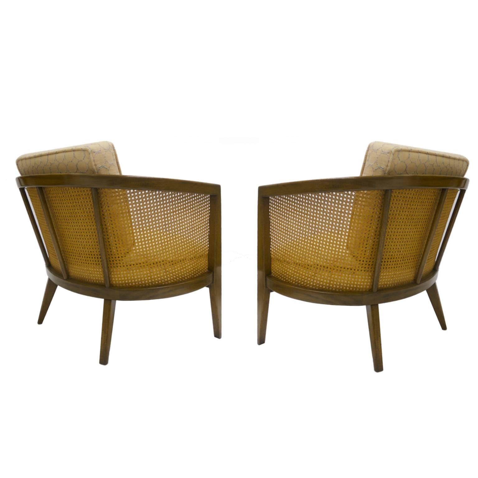 20th Century Rare Pair of Harvey Probber Cane Barrel Back Lounge Chairs Excellent Condition