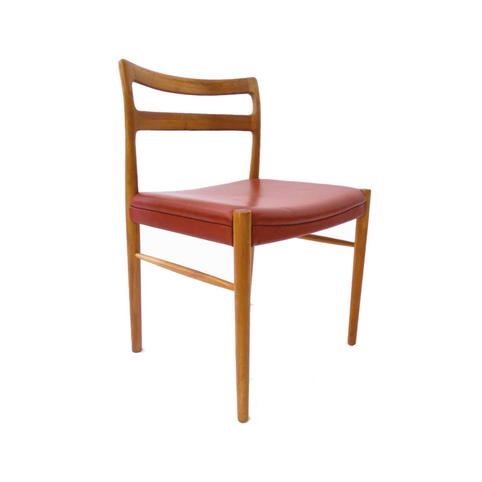Mid-20th Century Six Danish Modern Sculptural Dining Chairs attr. H.W. Klein -Teak & Red Leather