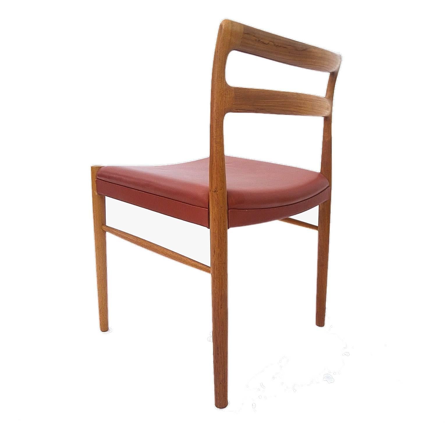Six Danish Modern Sculptural Dining Chairs attr. H.W. Klein -Teak & Red Leather 1