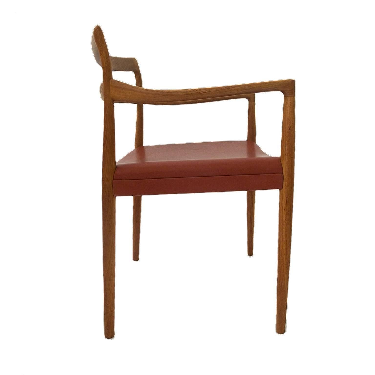 Scandinavian Modern Six Danish Modern Sculptural Dining Chairs attr. H.W. Klein -Teak & Red Leather