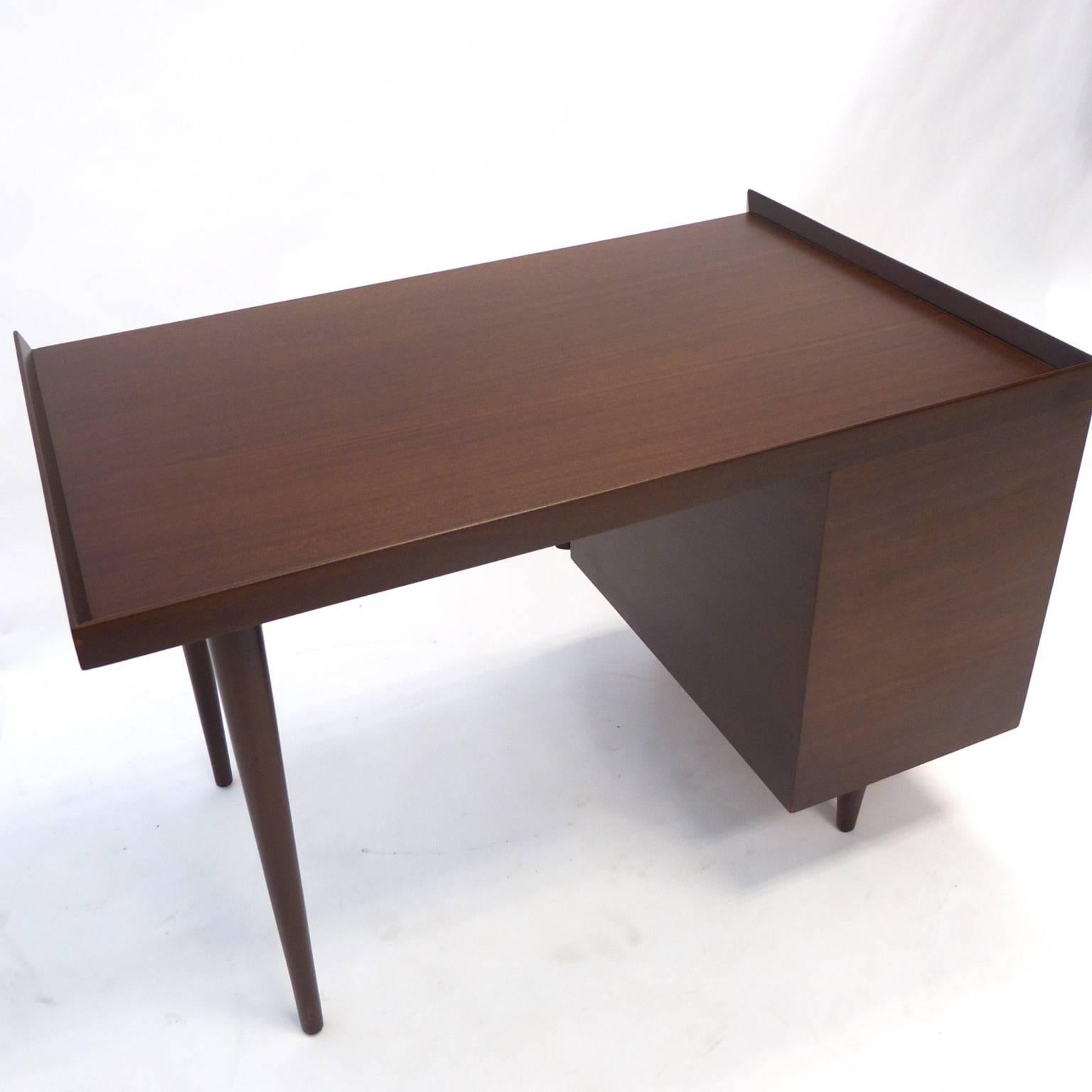 Stained Sleek Mid-Century Modern Jens Risom Three-Drawer Mahogany Writers Desk