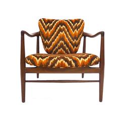 Stunning Wide Seated Occasional Chair in Finn Juhl Manner with Chevron Flame