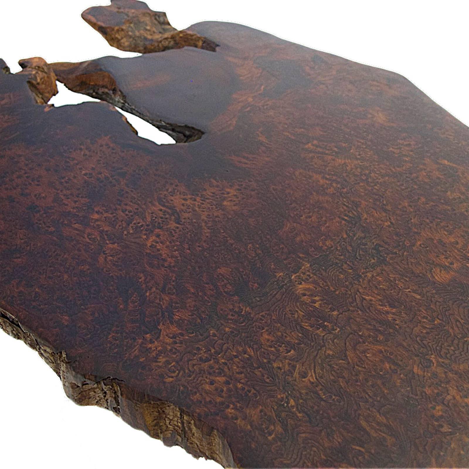 Mid-Century Modern Sculptural One of a Kind Burled Redwood and Lucite Floating Coffee Table
