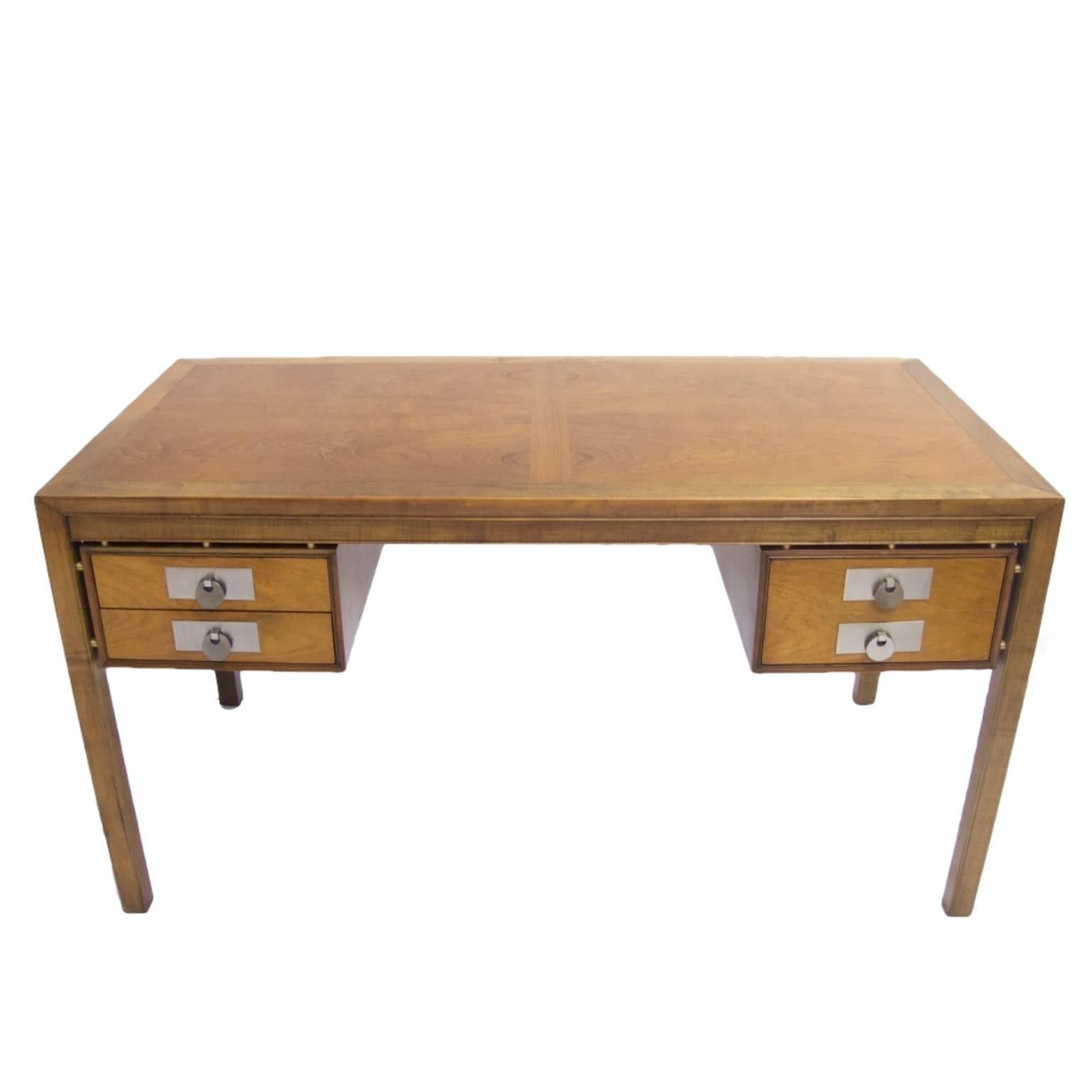 American Michael Taylor for Baker Mid-Century Modern Desk in Walnut with Disc Pulls