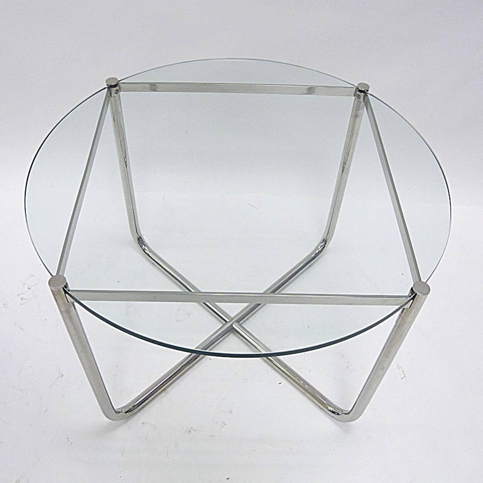 Polished Knoll Studio Ludwig Mies van der Rohe Glass & Chrome Mr Coffee or Cocktail Table