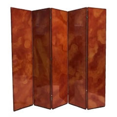 Rare Signed Karl Springer Five-Panel Folding Screen Parchment/Goatskin & Leather