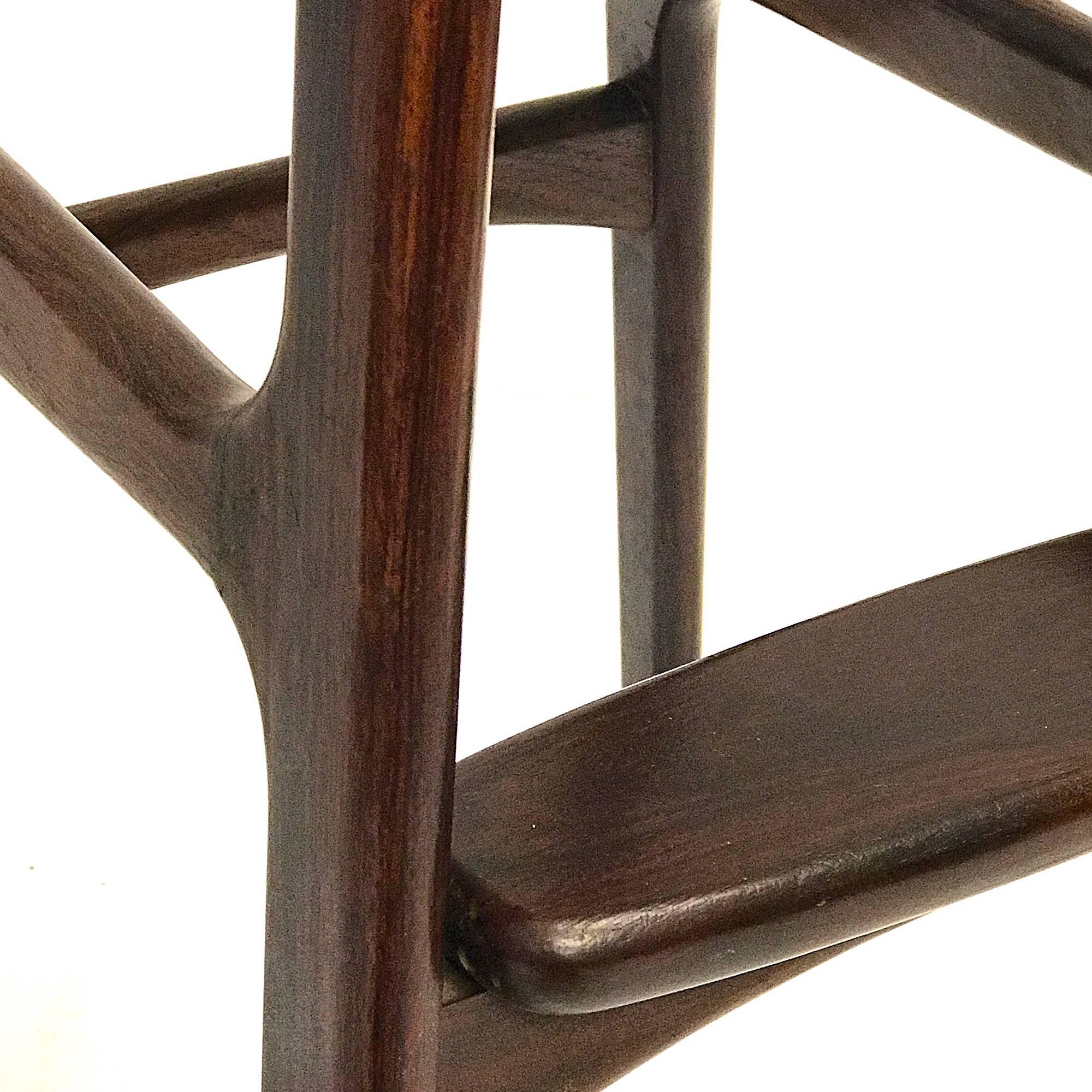 Set of Three Vintage Danish Barstools by Erik Buch in Rosewood and Black Leather 4