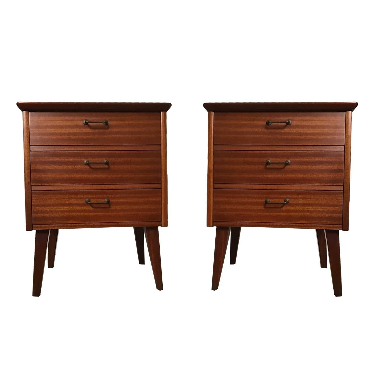 Cute pair of functional Cuban mahogany end stands with brass pulls.