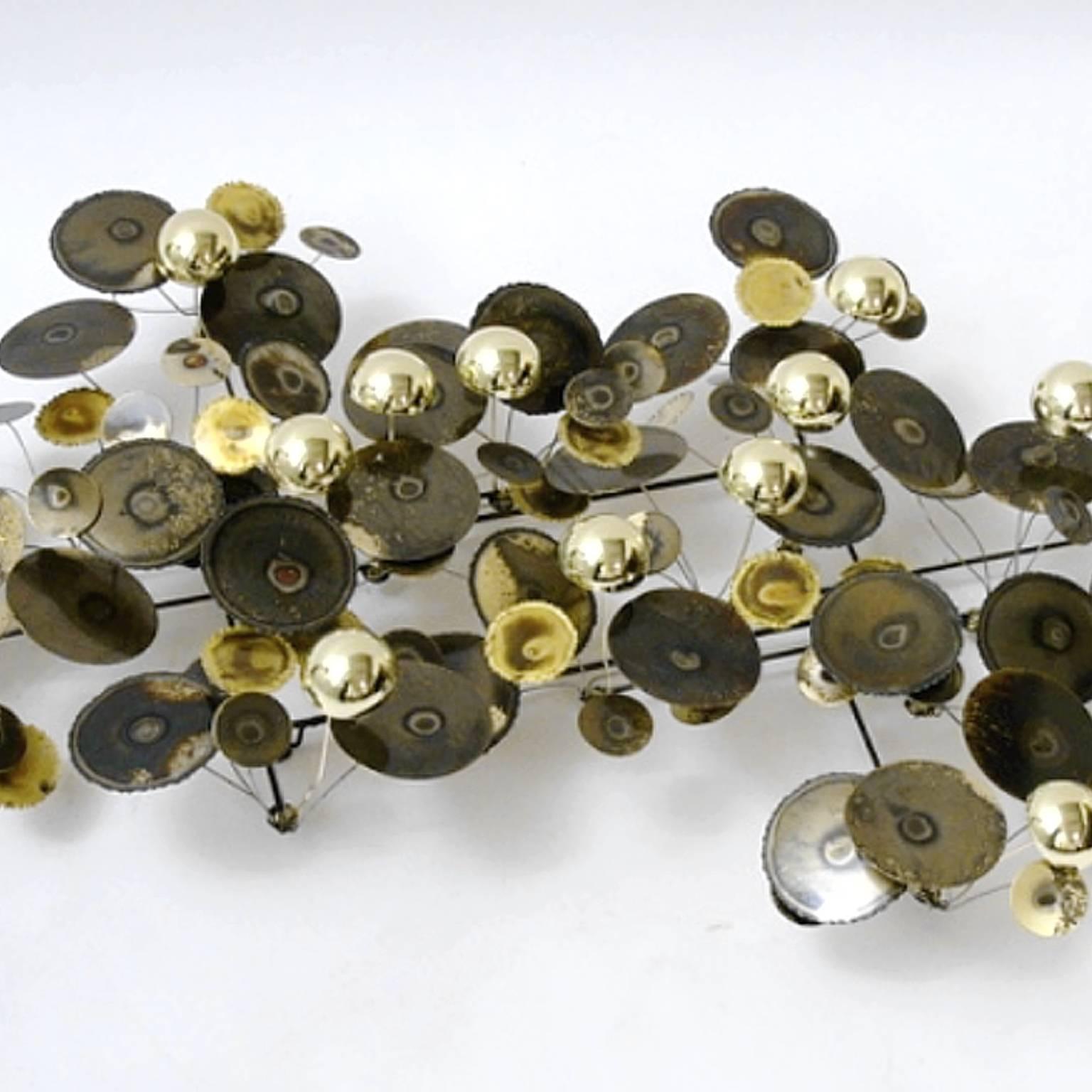 American Large Curtis Jere for Artisan House Raindrops Wall Sculpture in Brass Tones