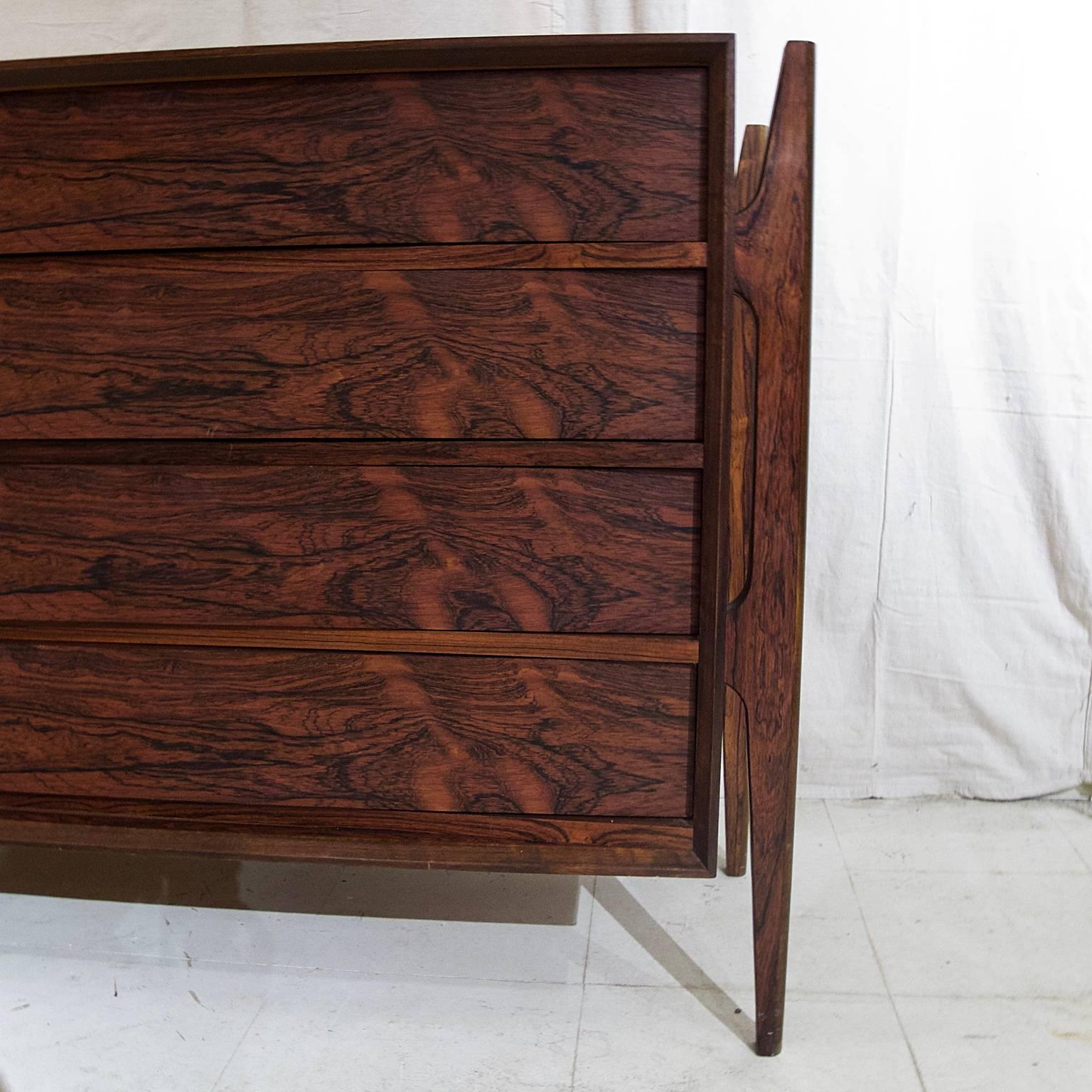 Mid-20th Century Rare Stilted Danish Rosewood Dresser by Jorgen Clausen for Brande Mobelfabrik