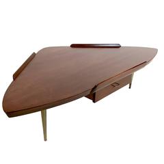 Walnut Coffee Table by Salvatore Bevelacqua with Brass Details and Drawer