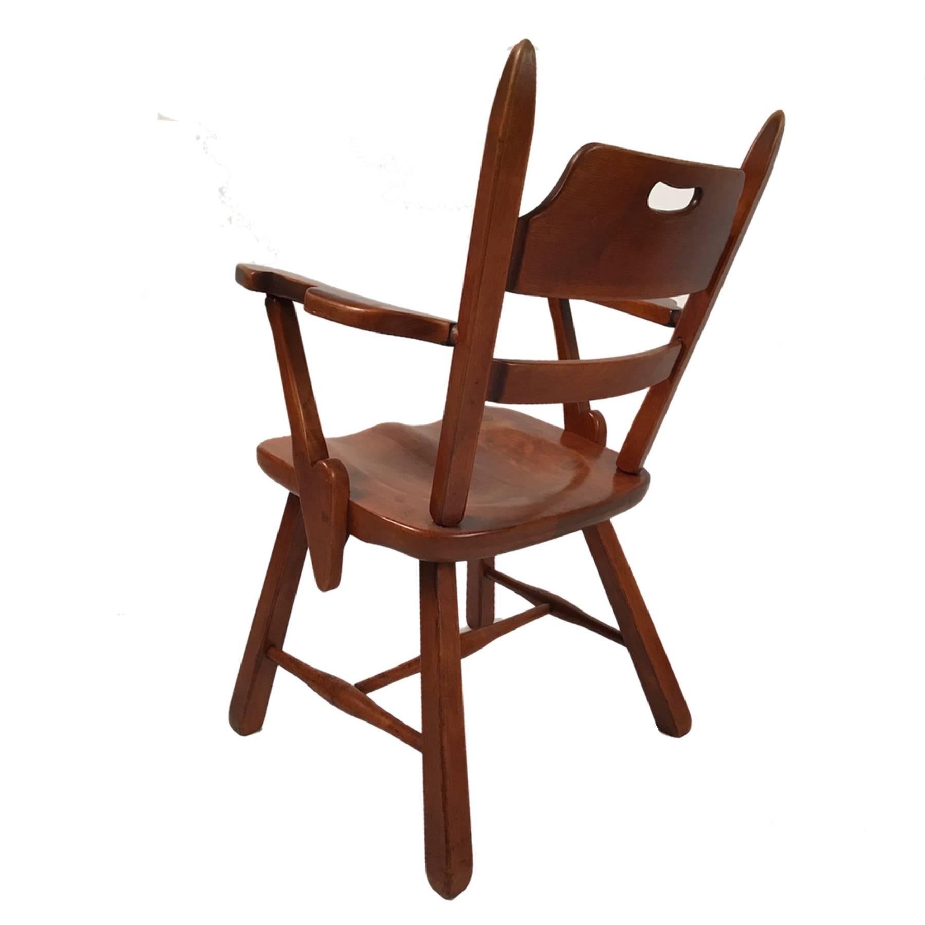 Modern craftsman style chairs produced by Cushman Vermont. Made of Vermont hard rock maple. Designed by Herman DeVries. Metal ID tags attached.