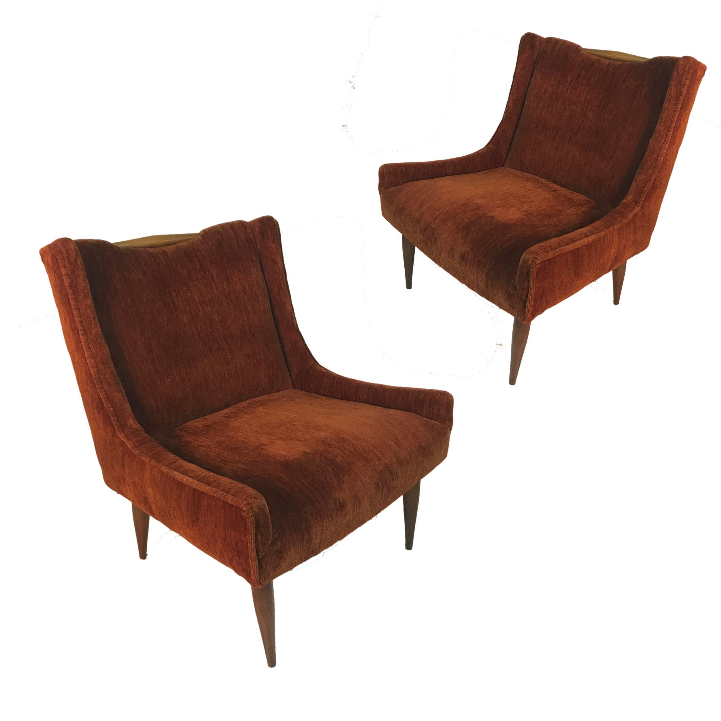 Mid-Century Modern Sculptural Midcentury Harvey Probber Slipper Lounge Chairs with Walnut Detail