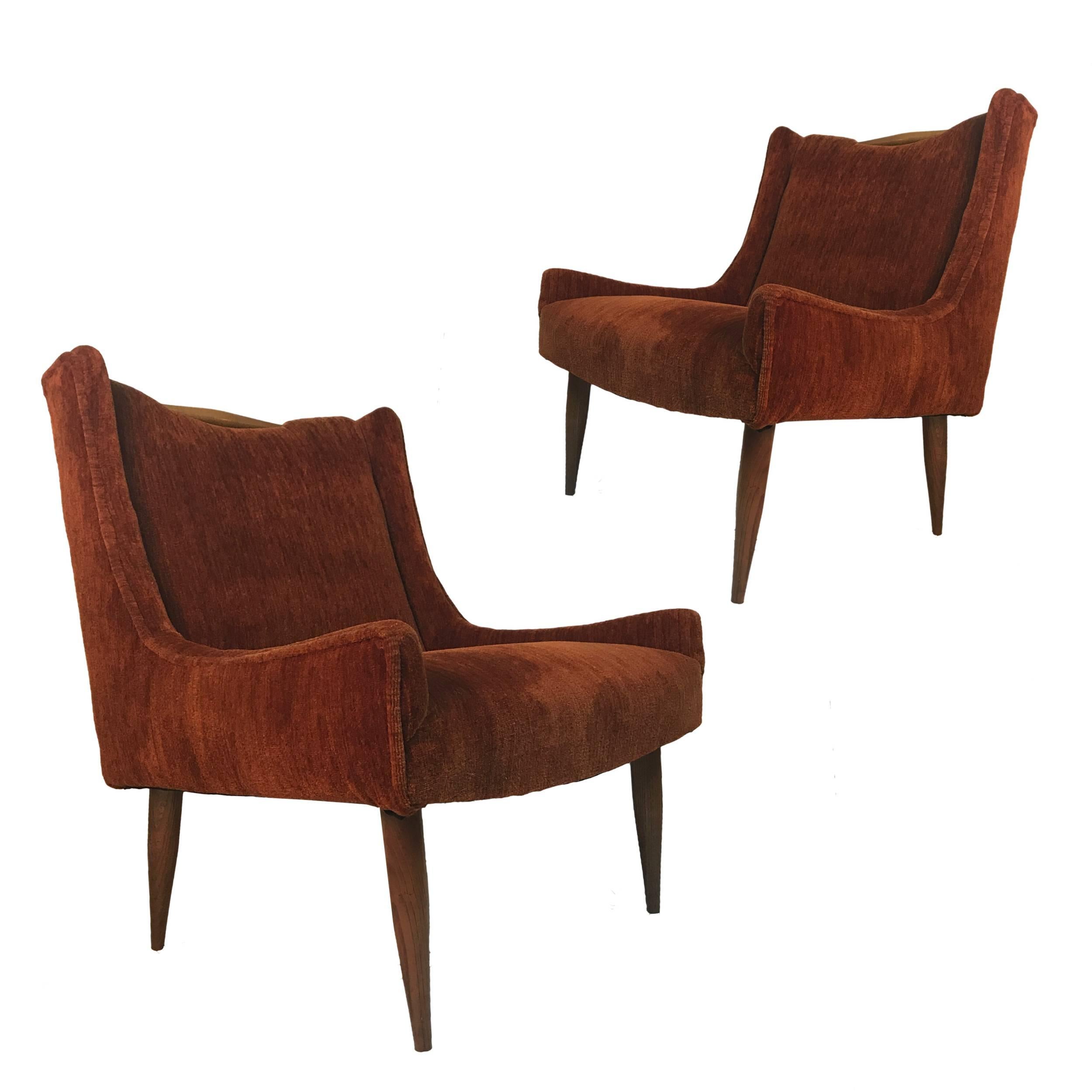 Sculptural Midcentury Harvey Probber Slipper Lounge Chairs with Walnut Detail